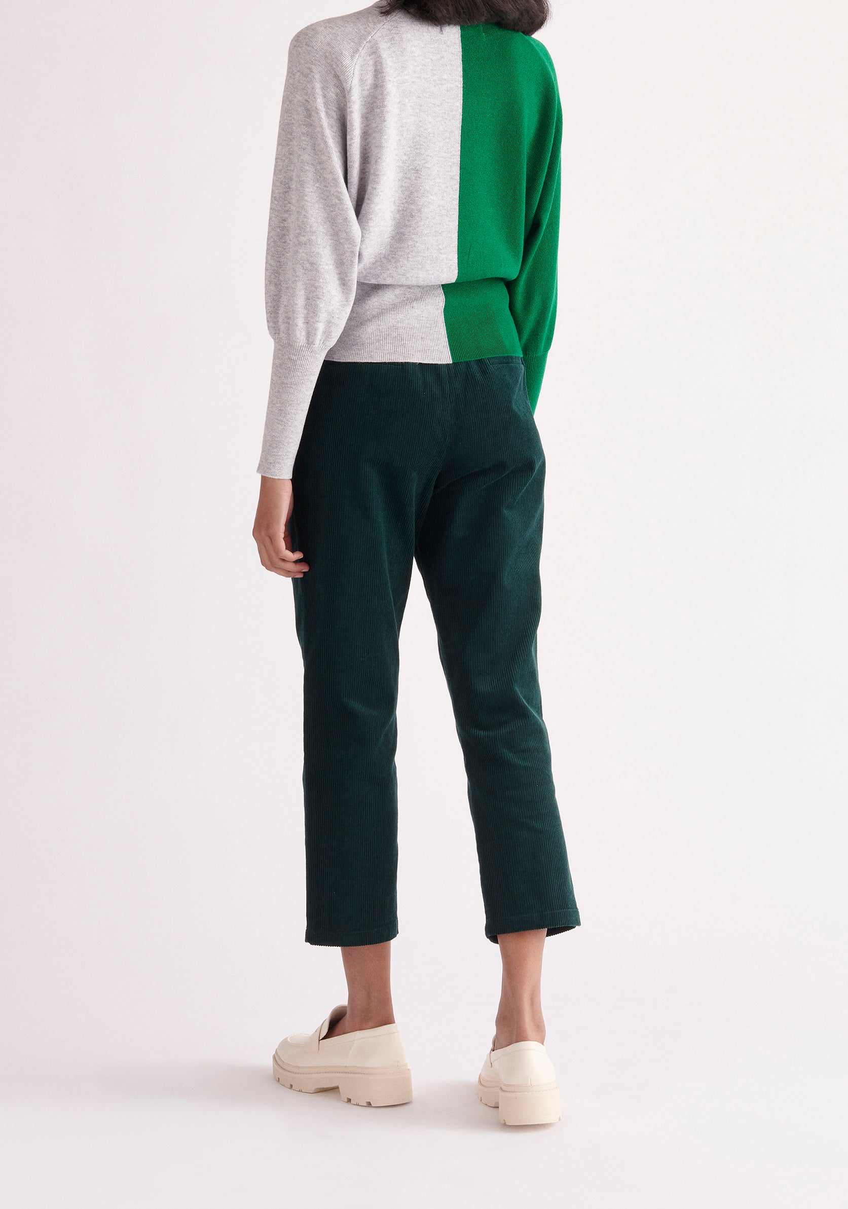 Paisie Pleated Corduroy Trousers in Dark Green Back