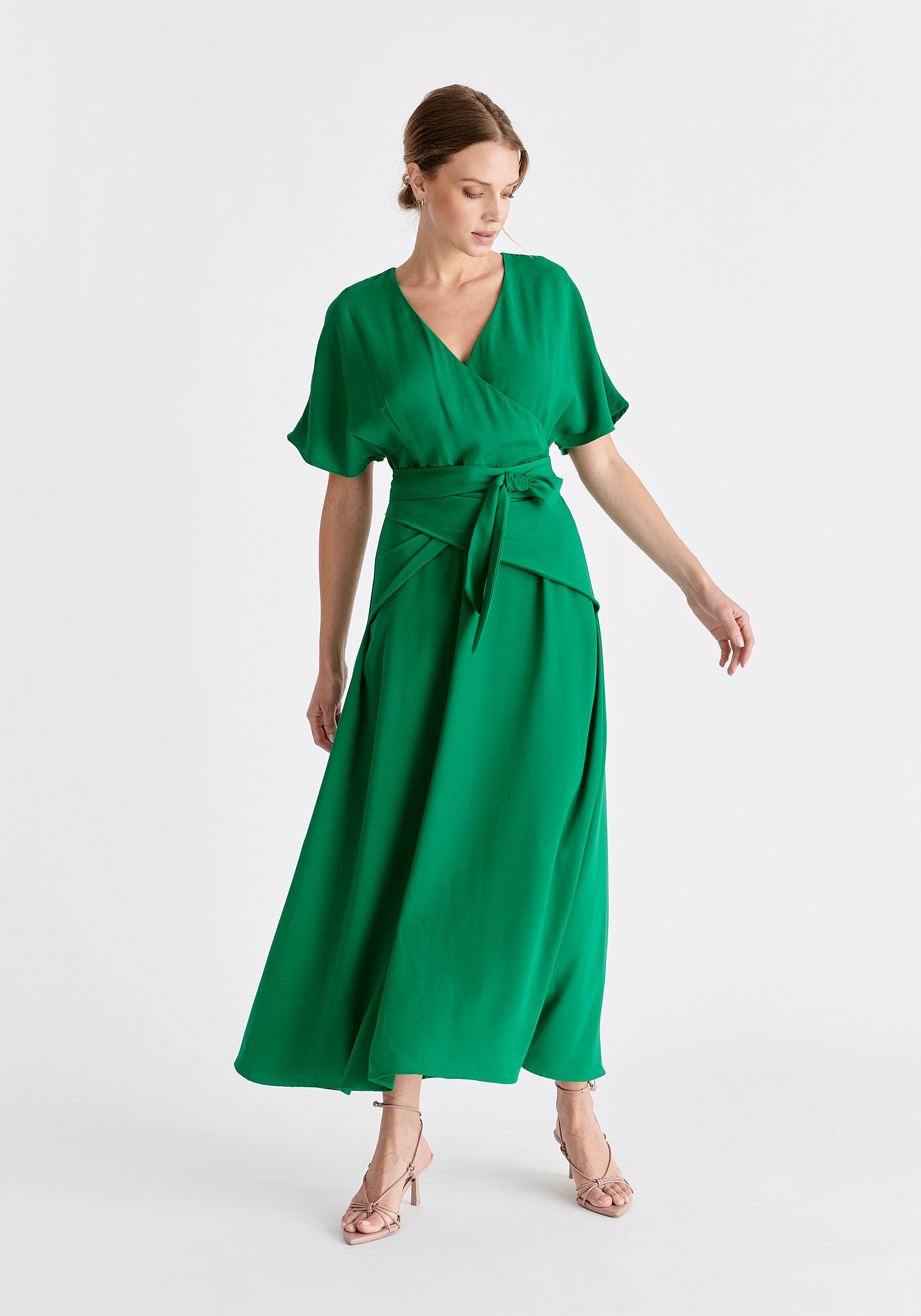 Paisie Bell Sleeve Maxi Dress in Green