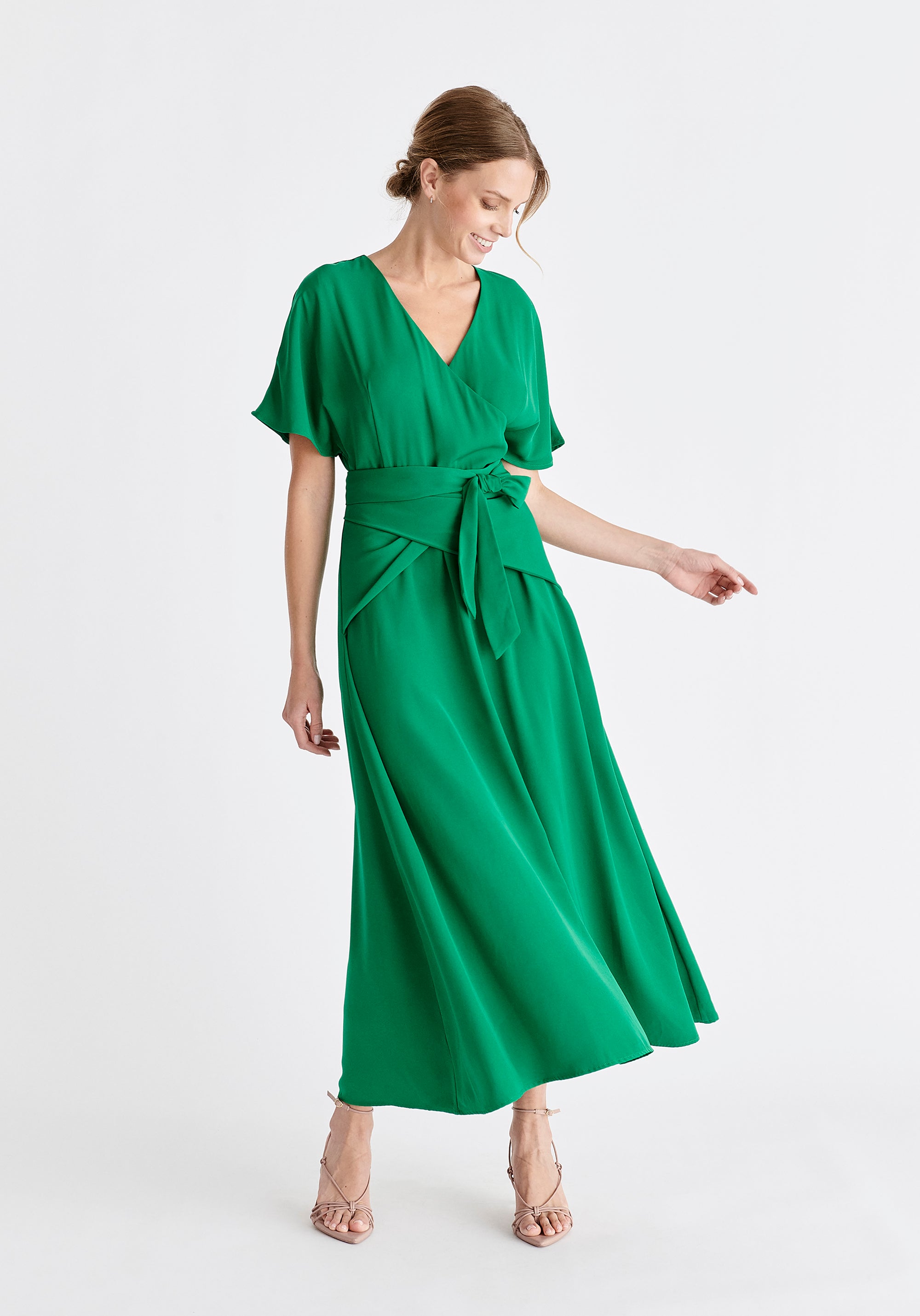 Paisie Bell Sleeve Maxi Dress in Green