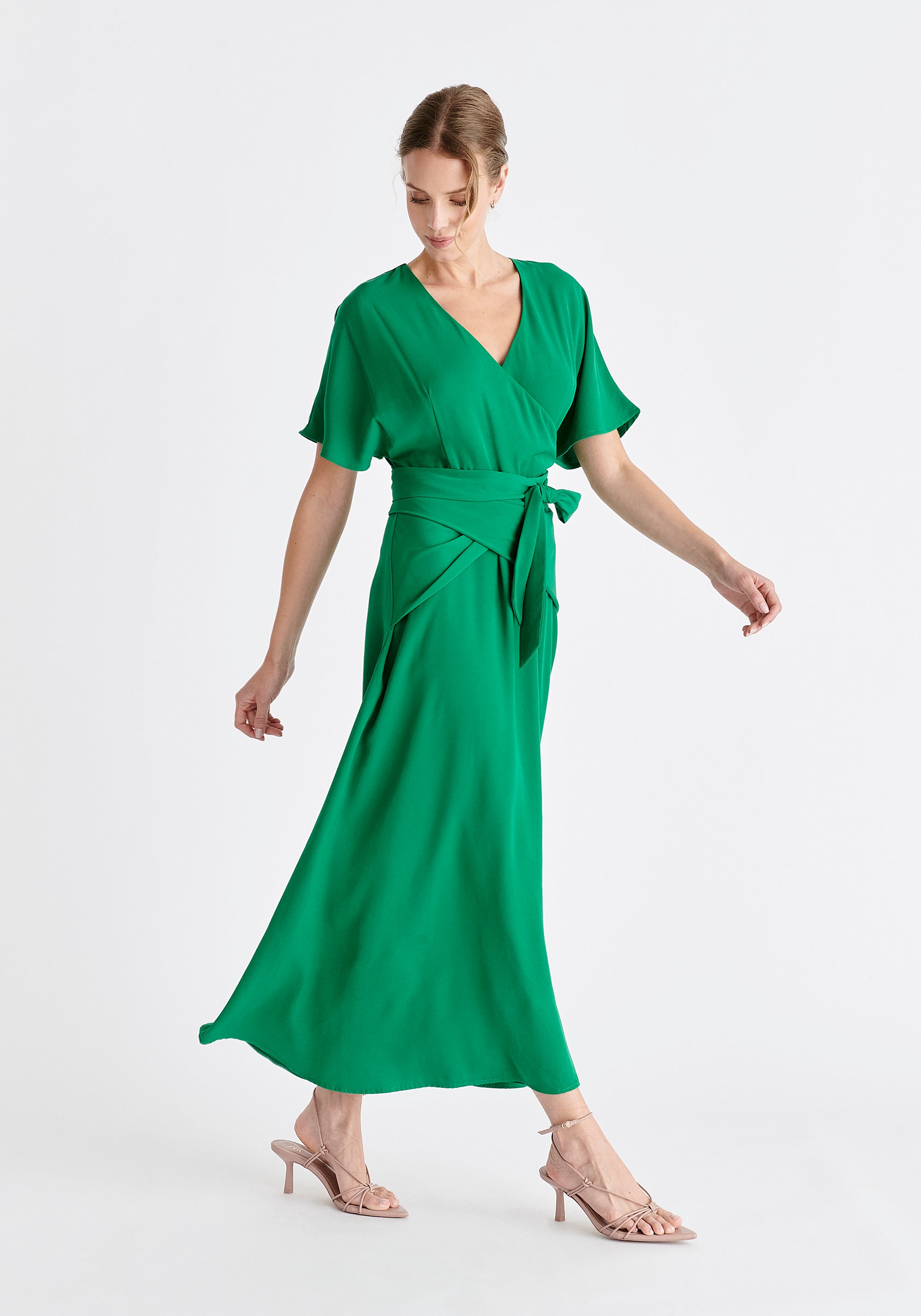 Paisie Bell Sleeve Maxi Dress in Green