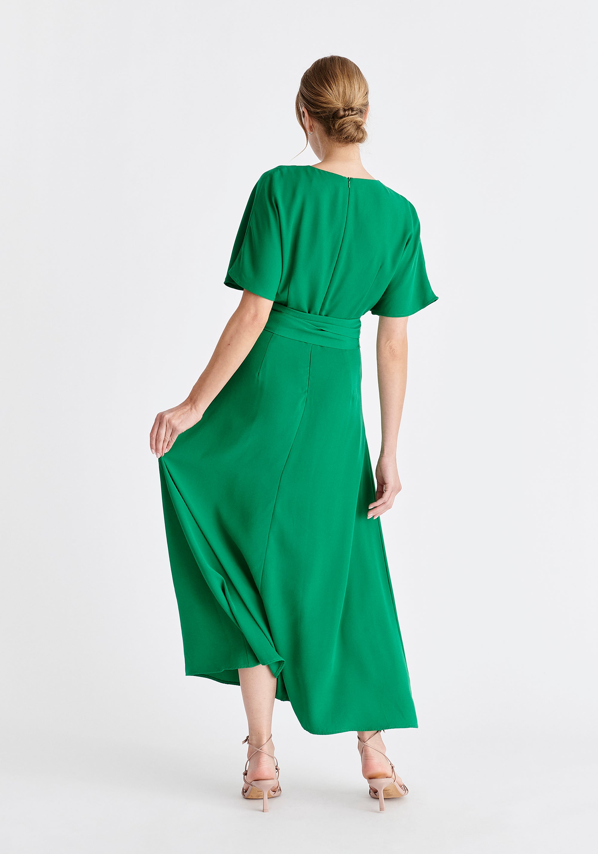 Paisie Bell Sleeve Maxi Dress in Green Back