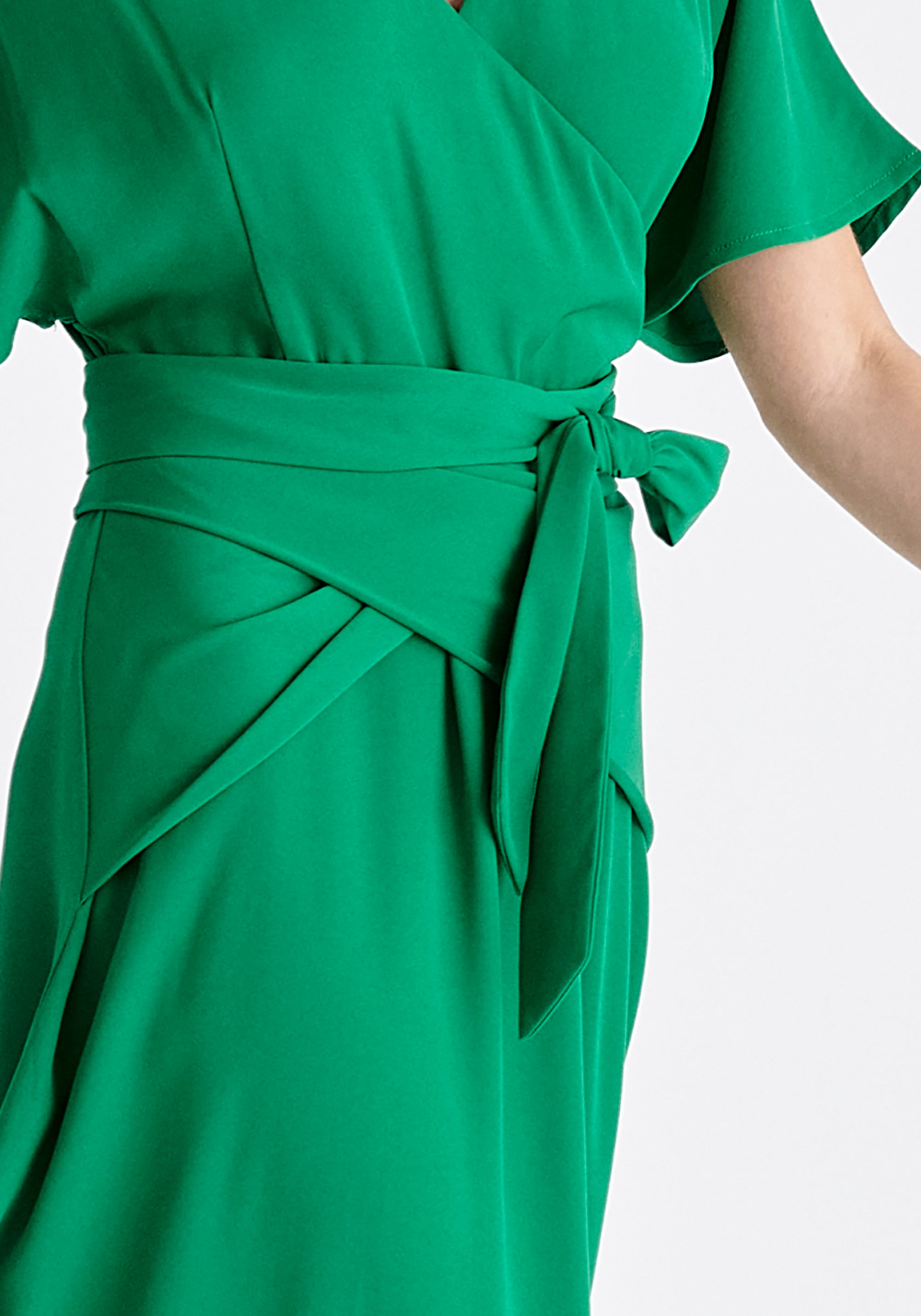 Paisie Bell Sleeve Maxi Dress in Green Close Up