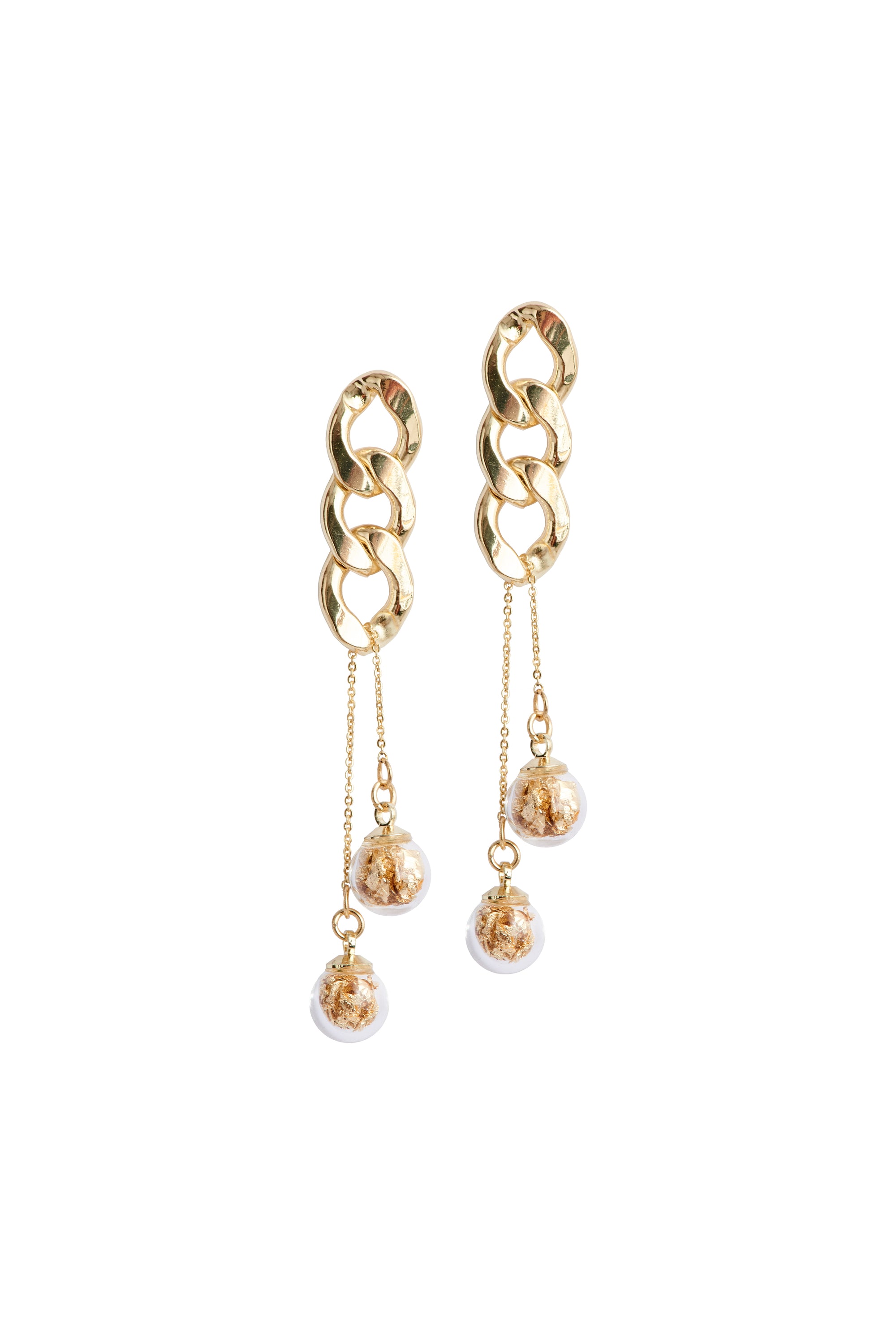 Paisie Double Sphere Chain Earrings Cut Out