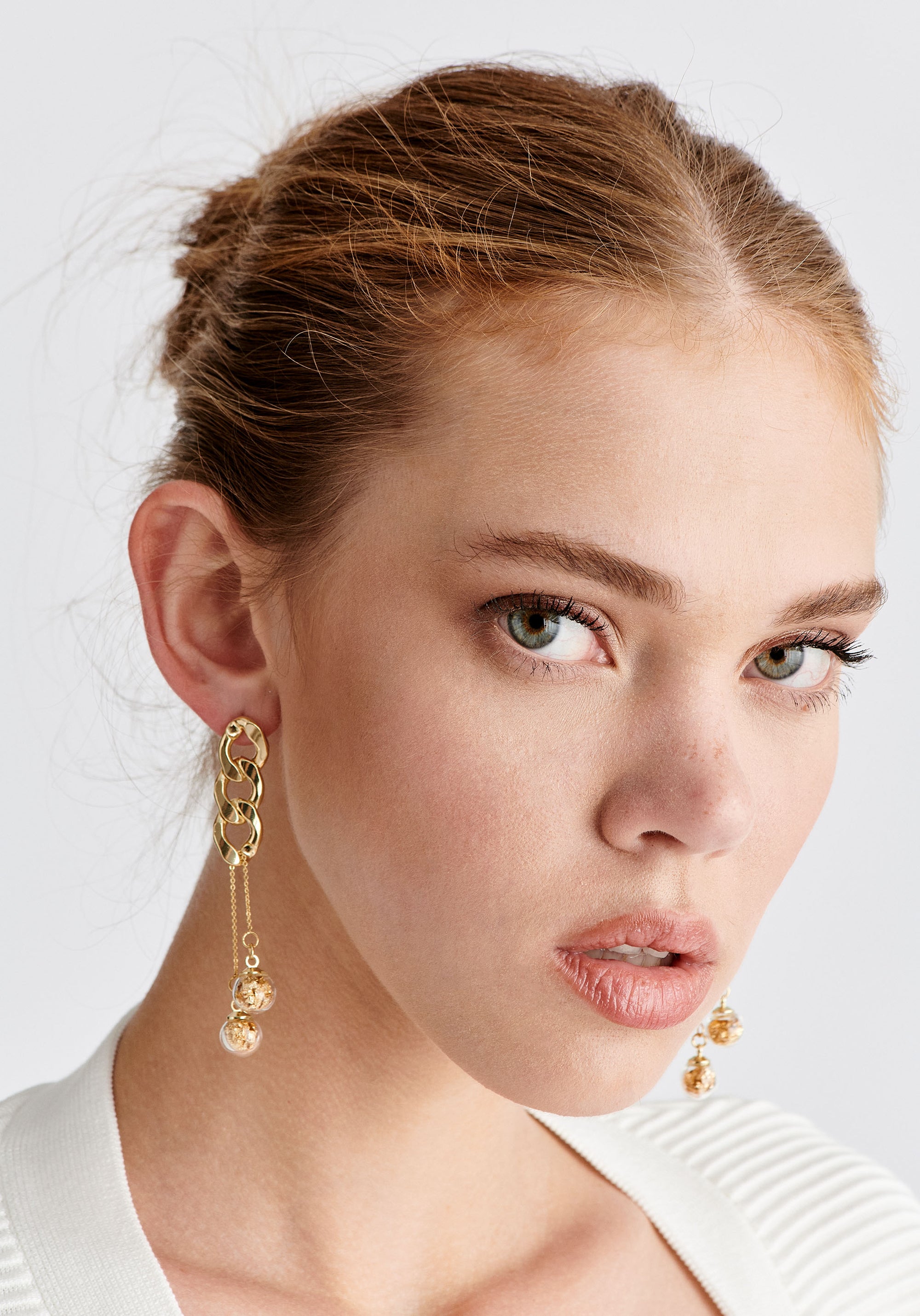 Paisie Double Sphere Chain Earrings