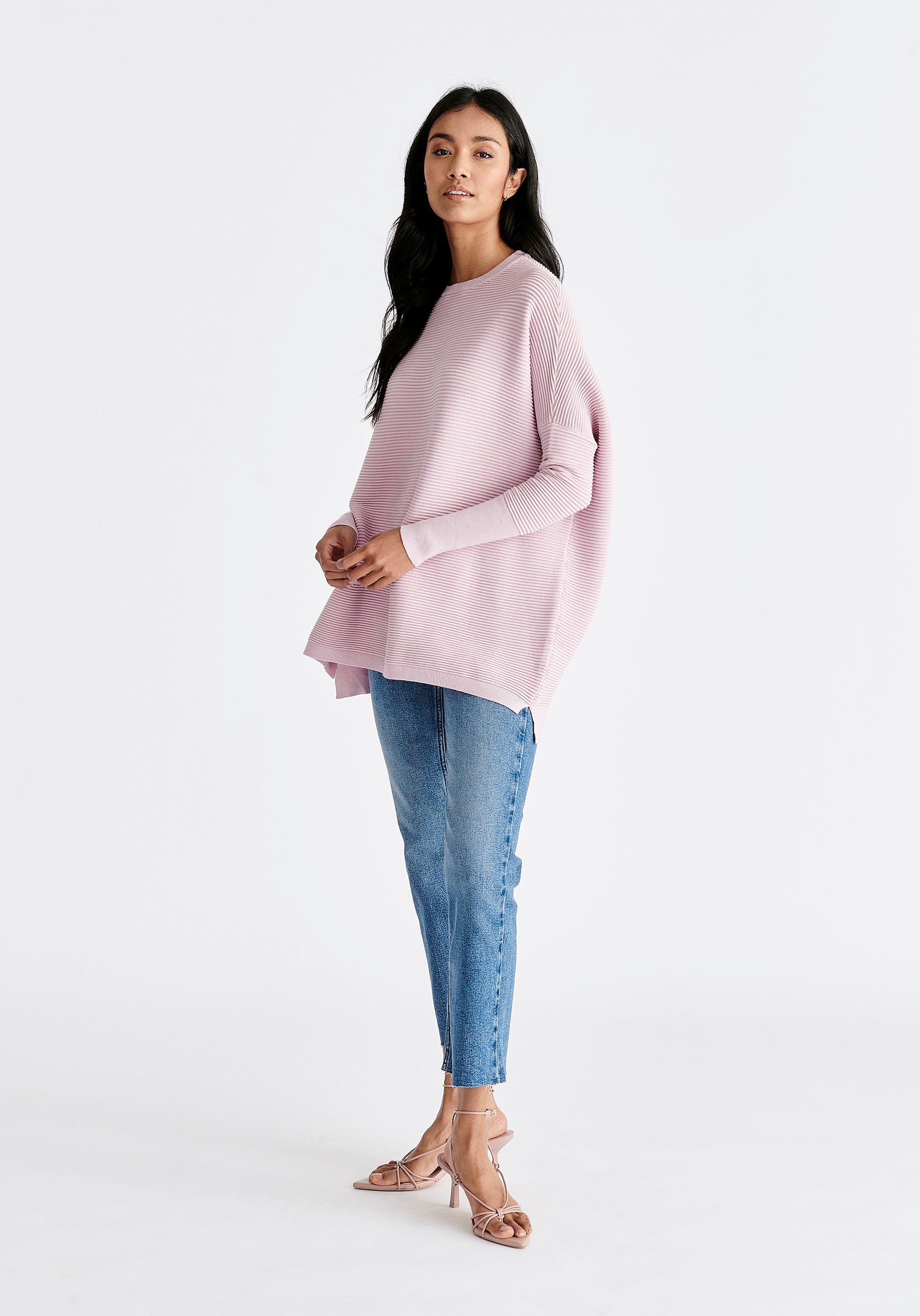 Paisie Ribbed Oversized Knit Jumper in Light Purple Side