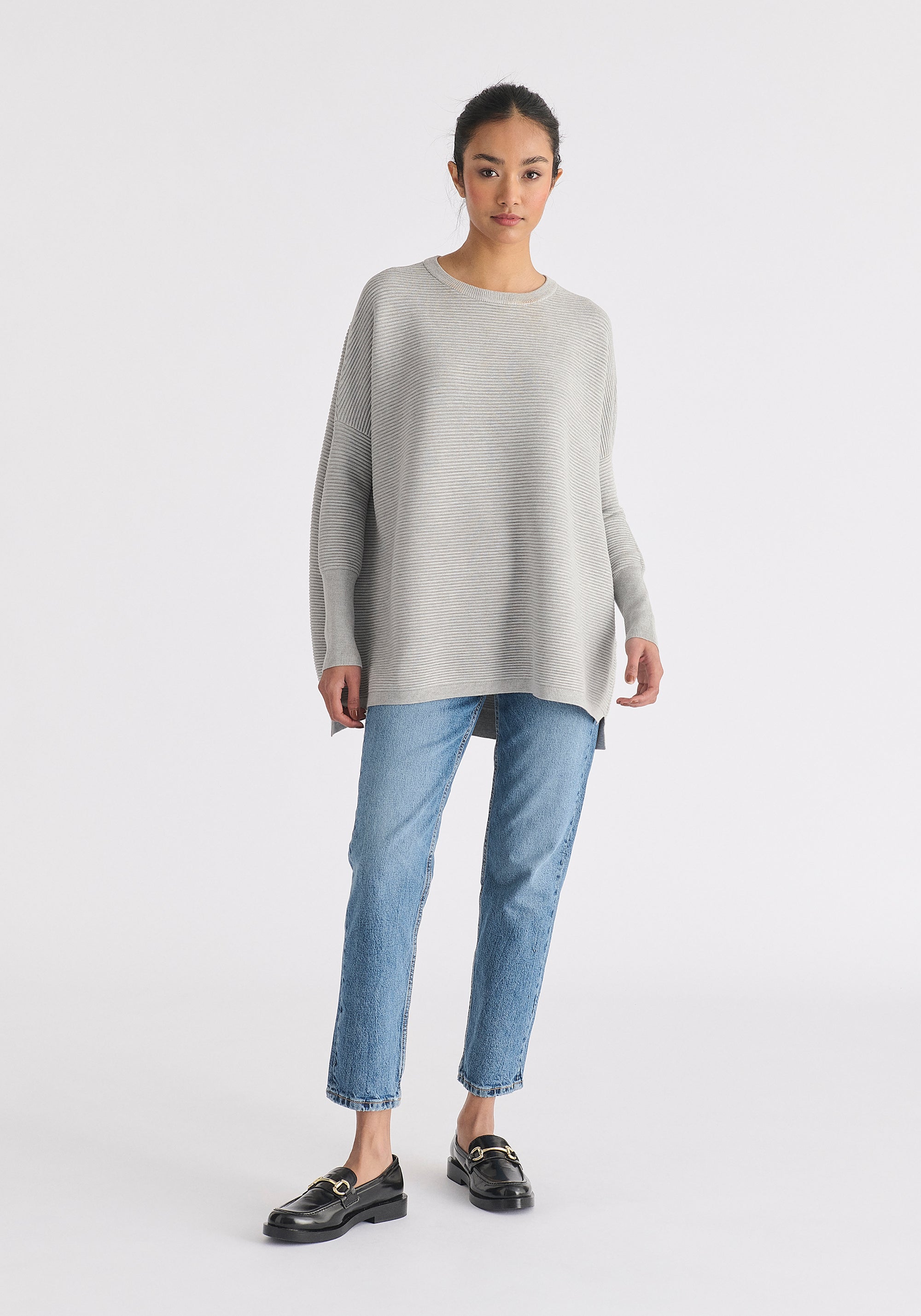 Paisie Ribbed Jumper in Light Grey Front