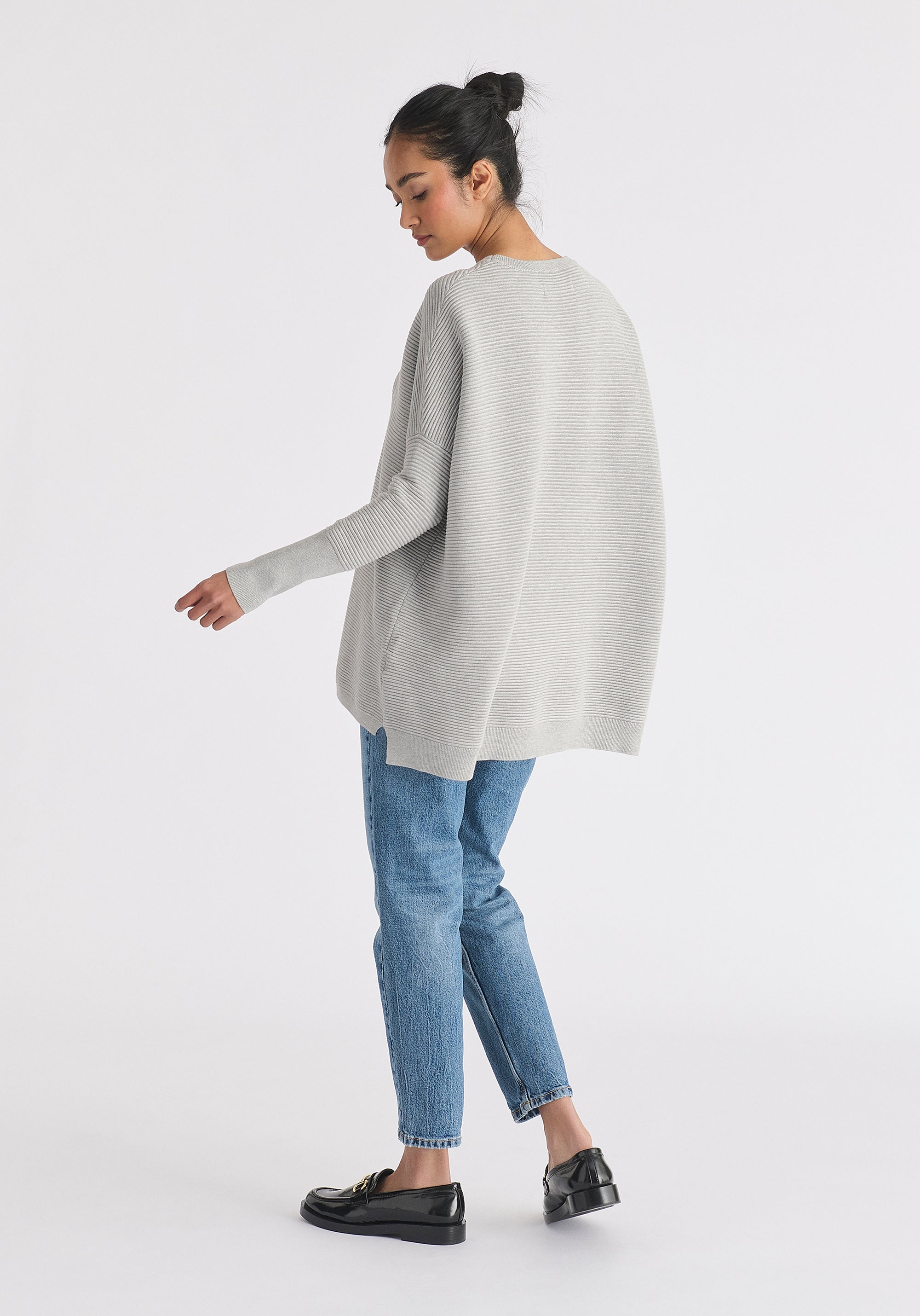 Paisie Ribbed Jumper in Light Grey Back