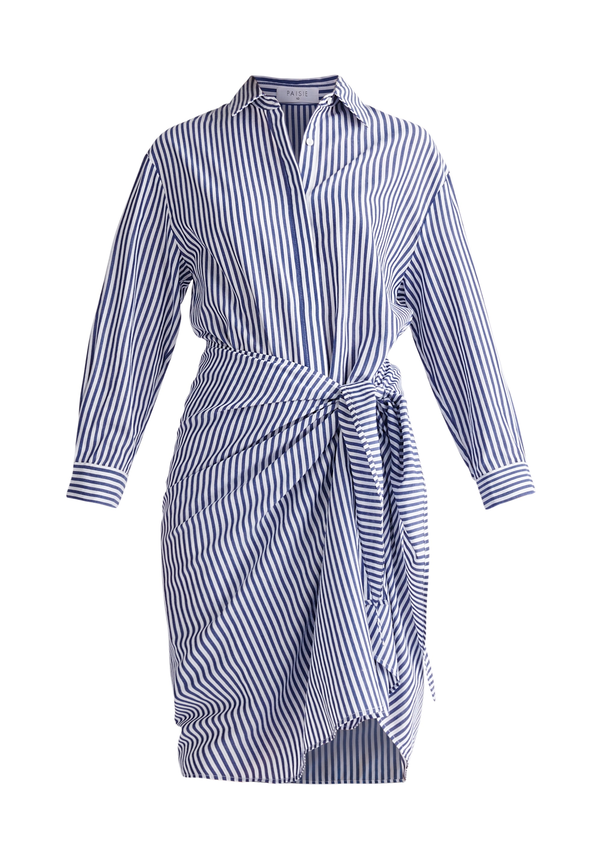 Waist Tie Shirt Dress in Dark Blue and White Cut Out