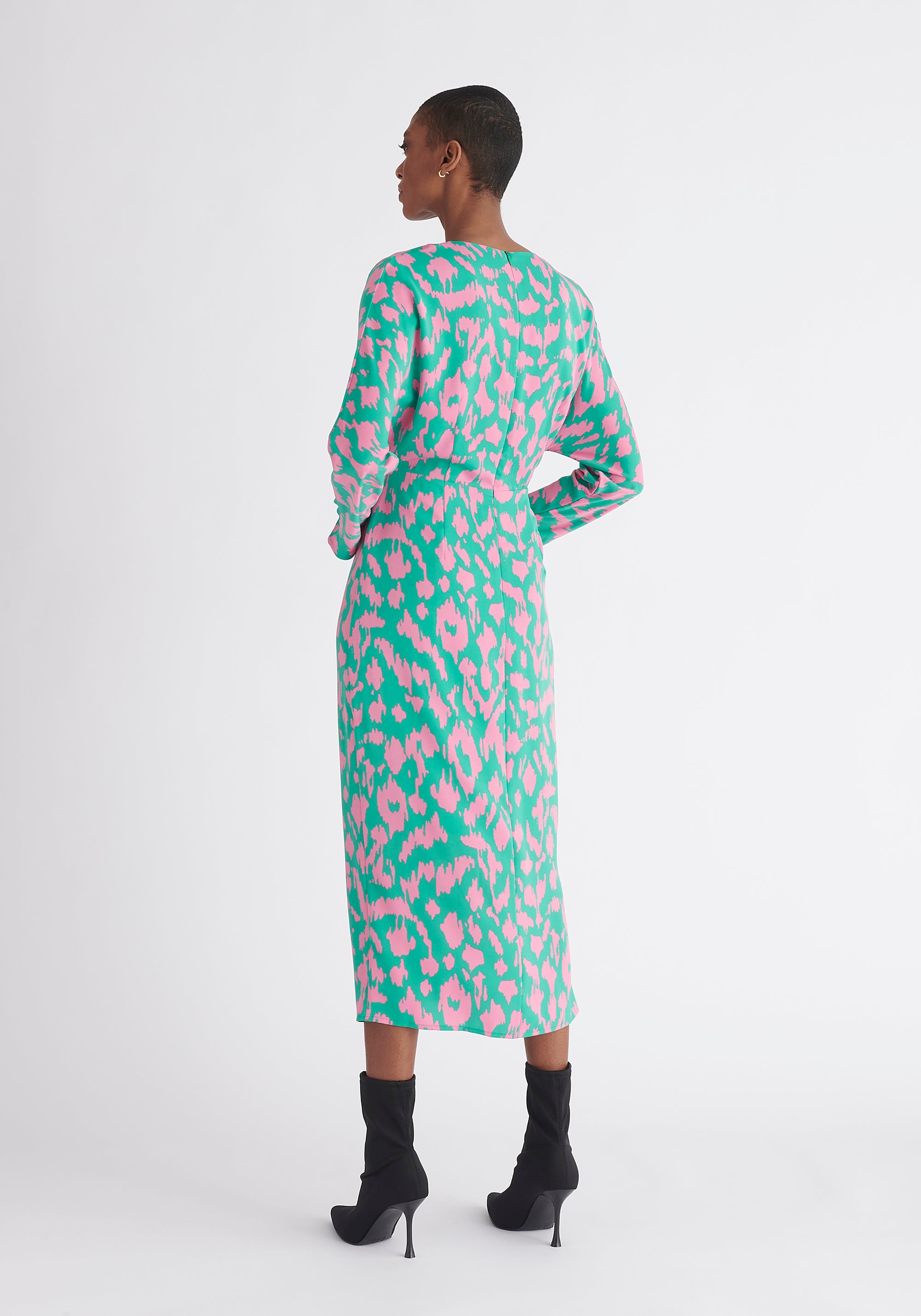 Paisie Multicolour Animal Print Midi Dress Back