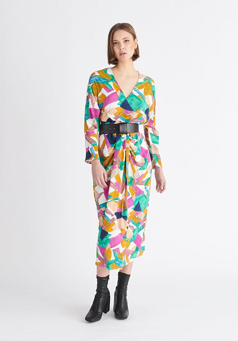 Paisie Multicolour Geometrical Print Midi Dress