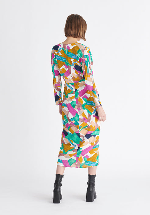 Paisie Multicolour Geometrical Print Midi Dress Back