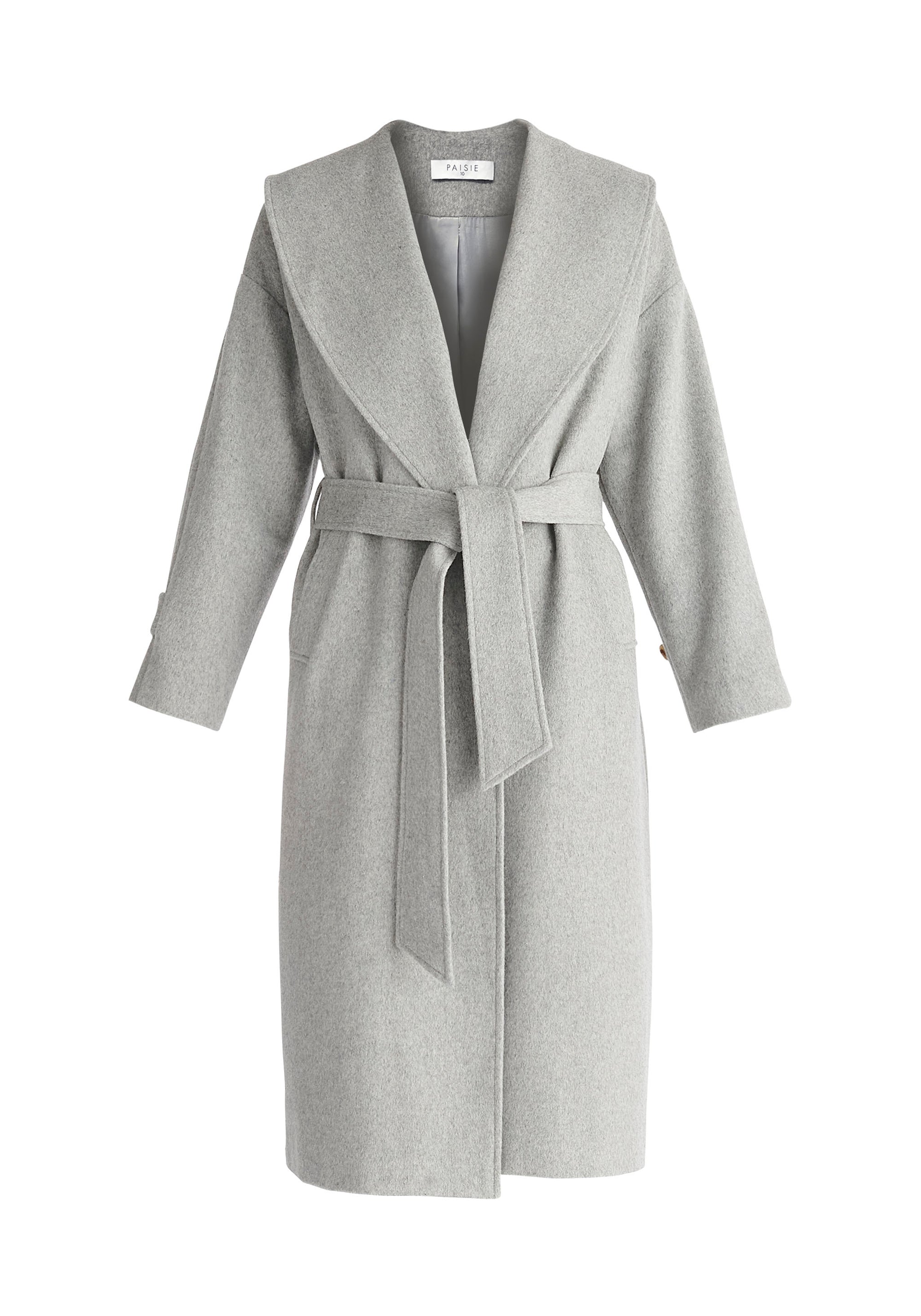 Paisie Belted Wool Coat in Light Grey Cut Out