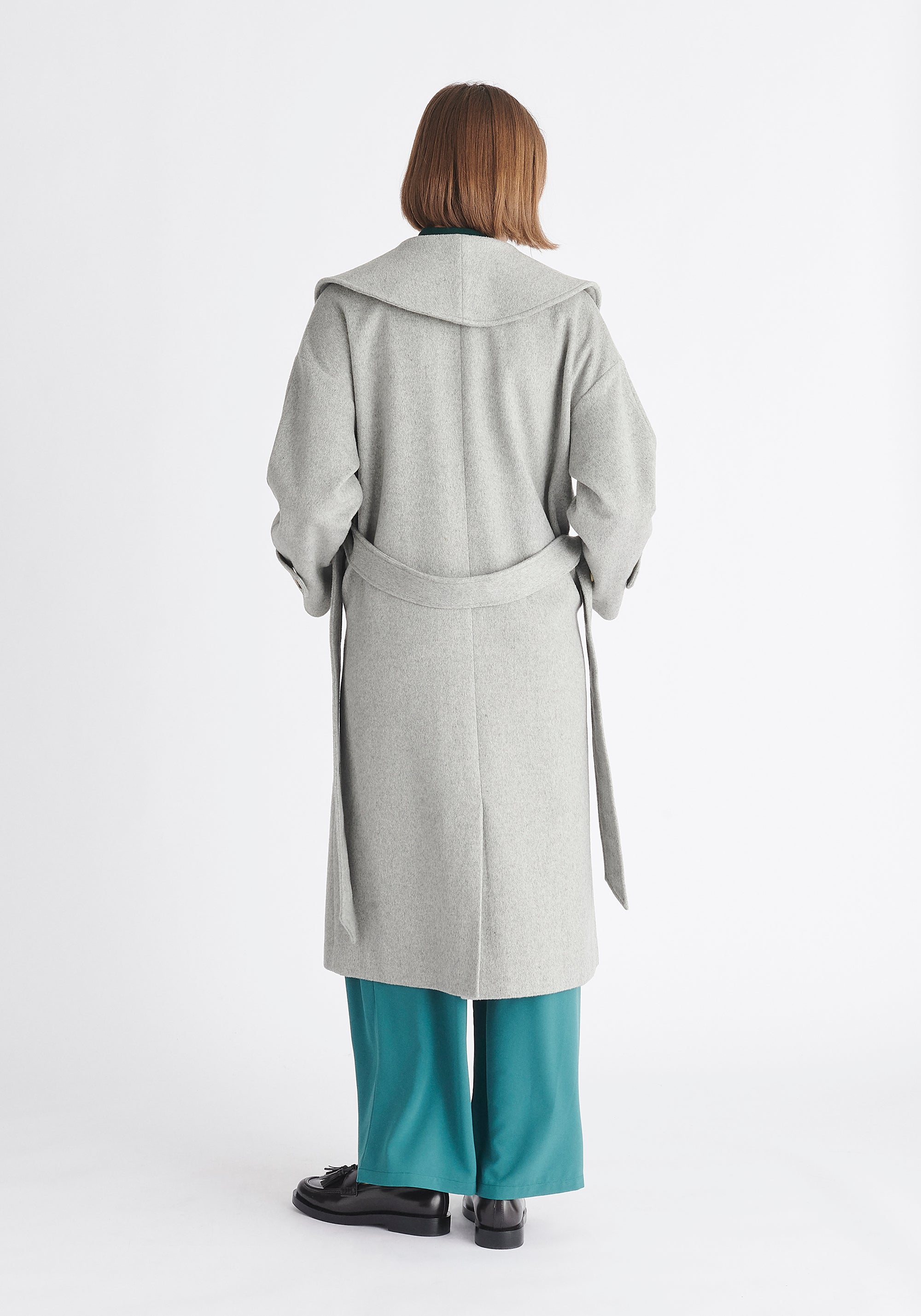 Paisie Belted Wool Coat in Light Grey Back