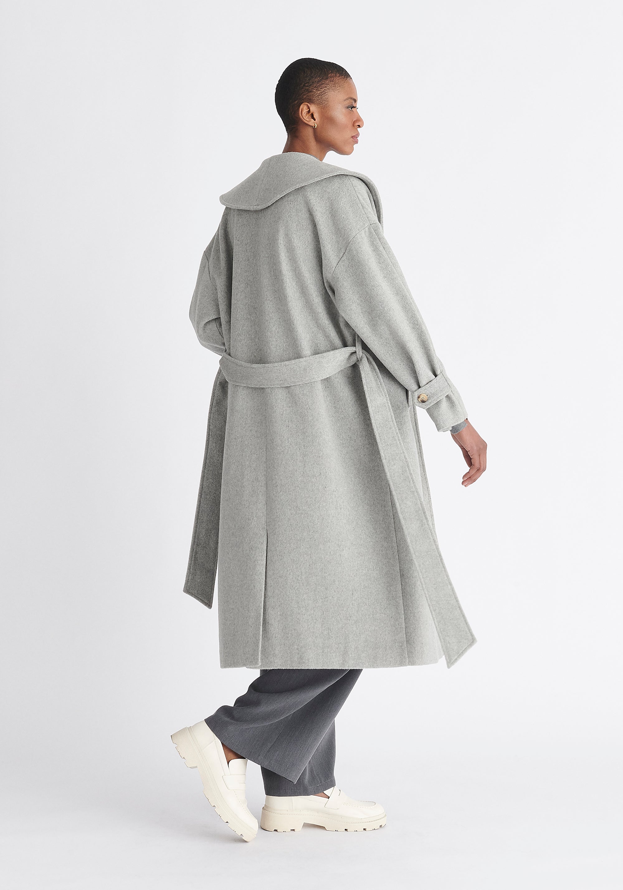 Paisie Belted Wool Coat in Light Grey Back