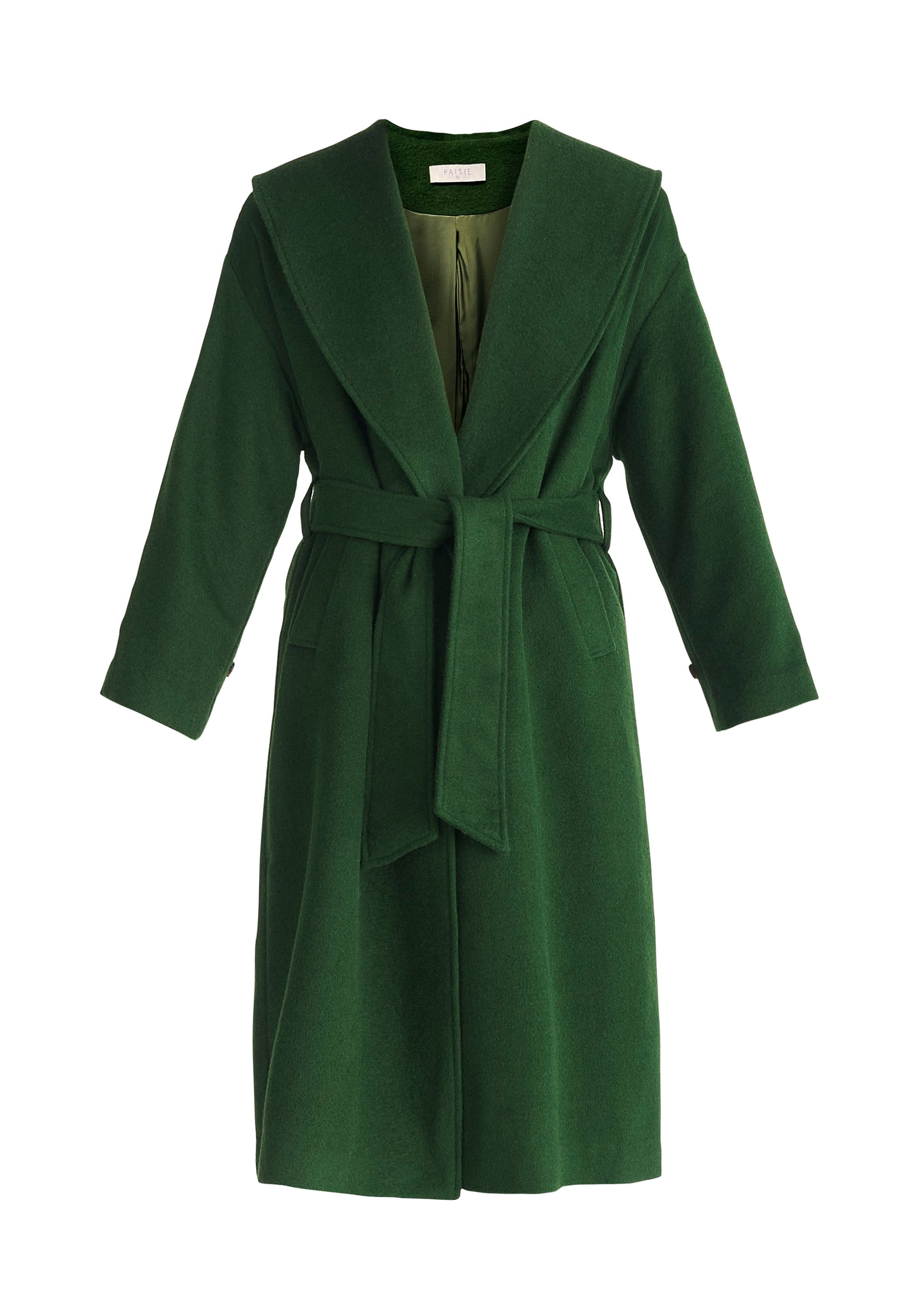 Paisie Belted Wool Coat in Dark Green Cut Out