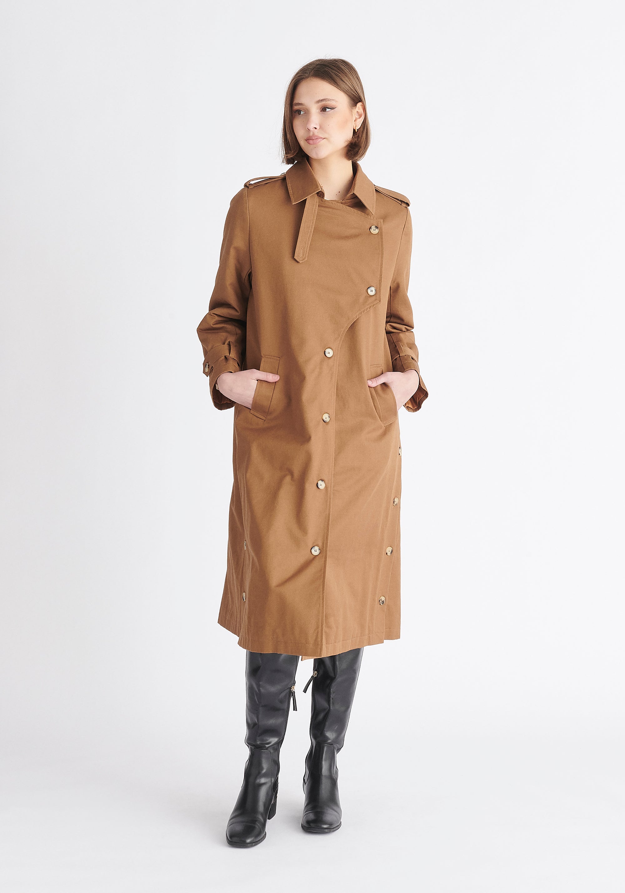 Paisie Faux Fur Collar Coat in Camel