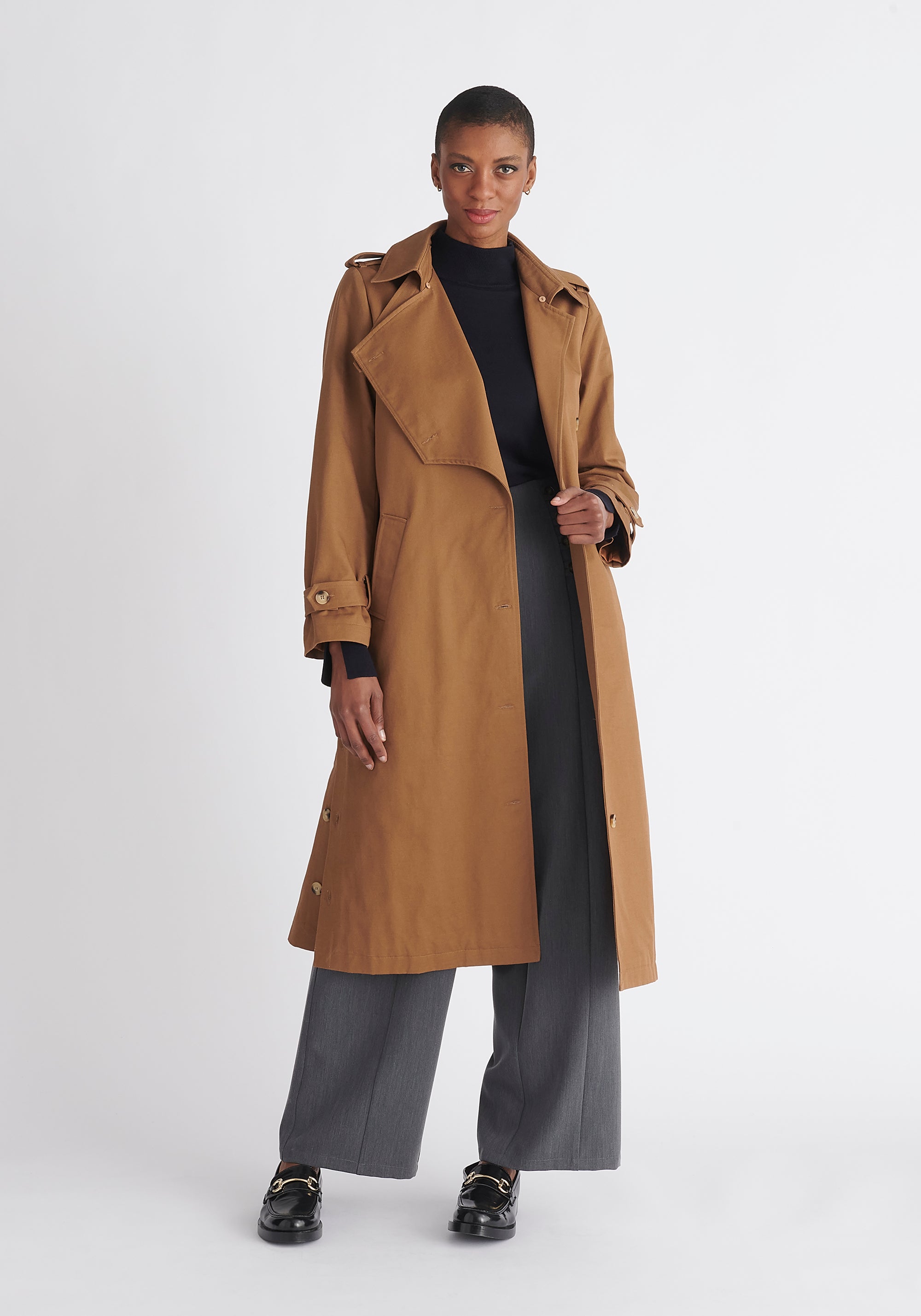 Paisie Faux Fur Collar Coat in Camel