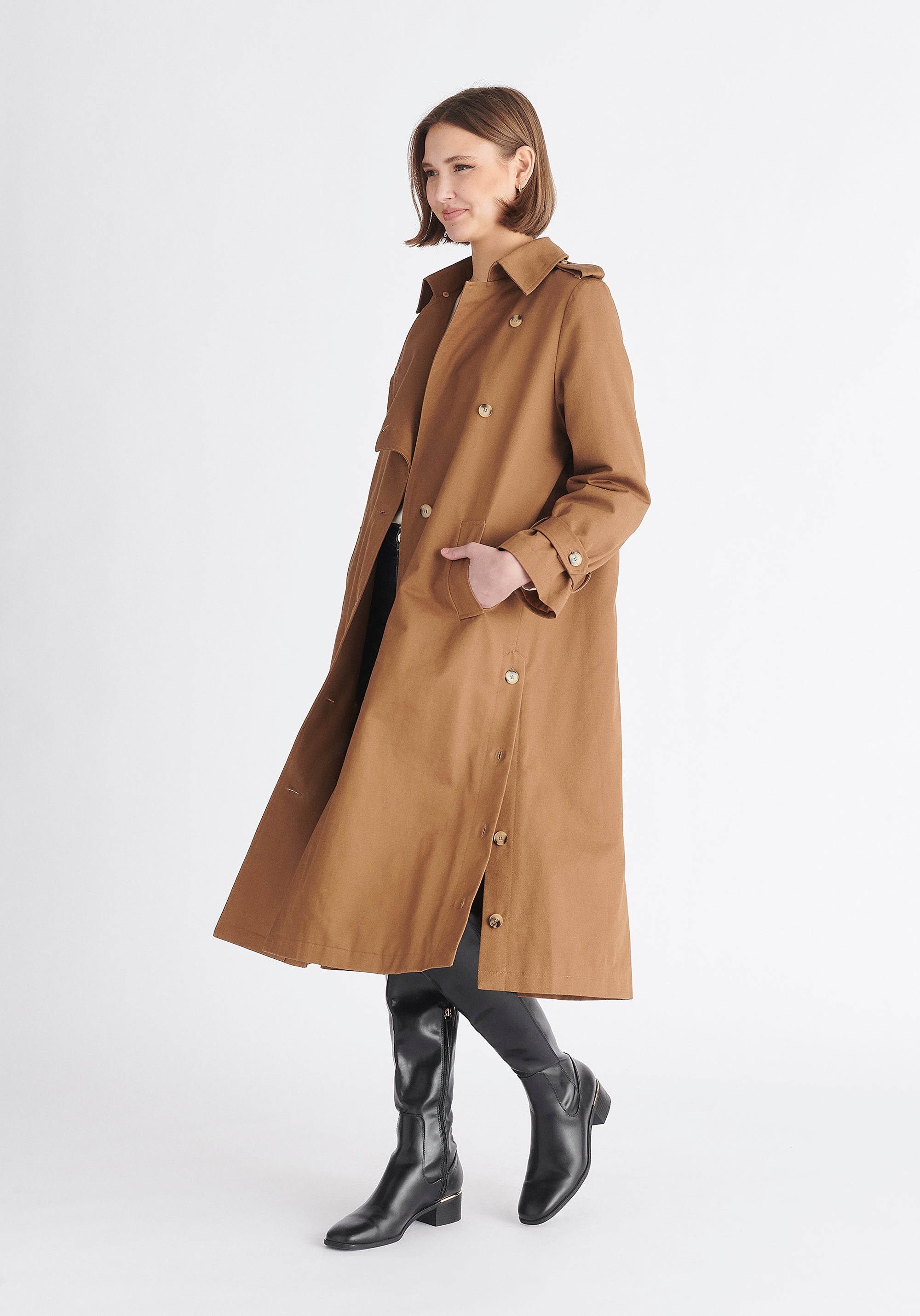 Paisie Faux Fur Collar Coat in Camel Side