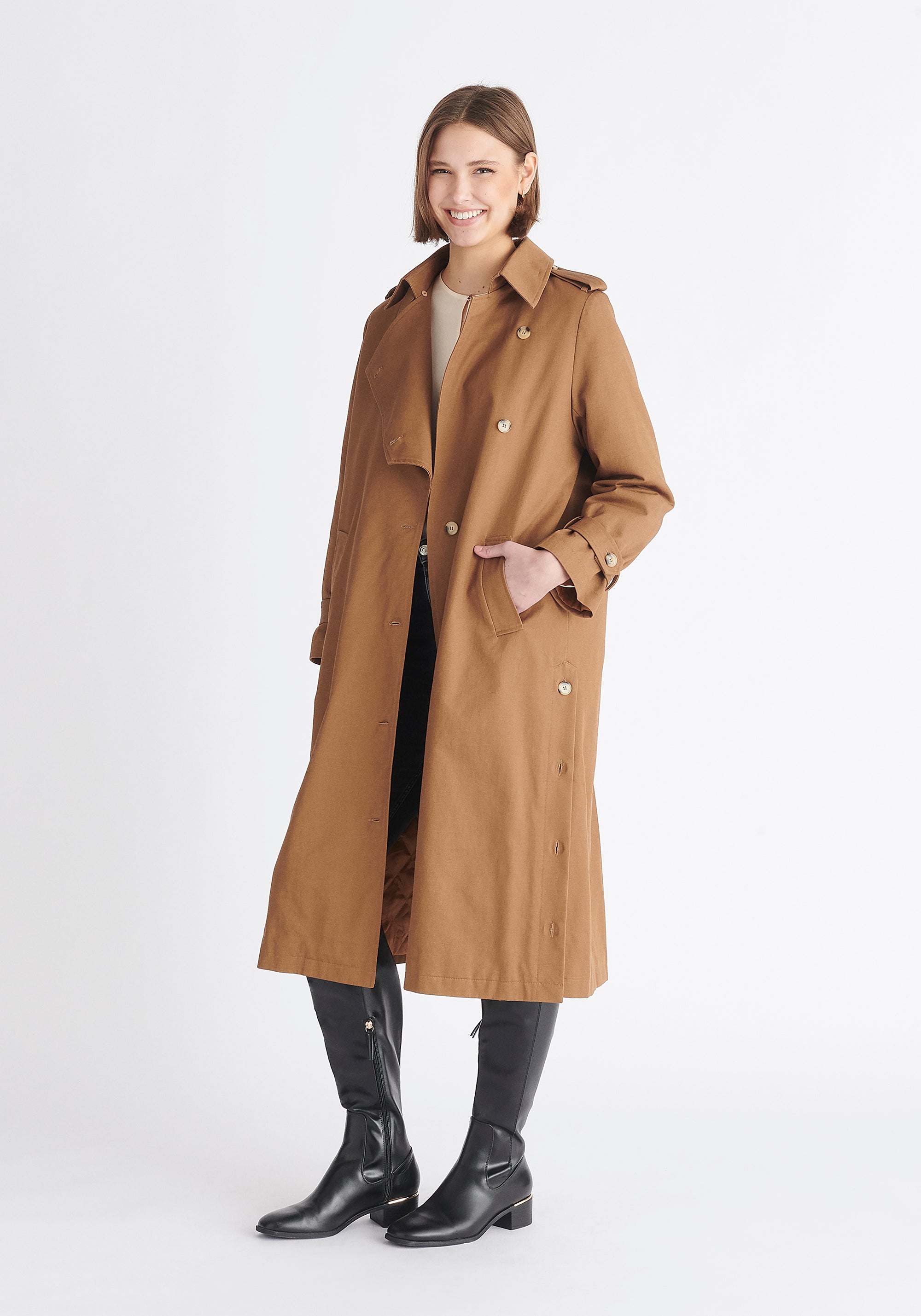 Paisie Faux Fur Collar Coat in Camel