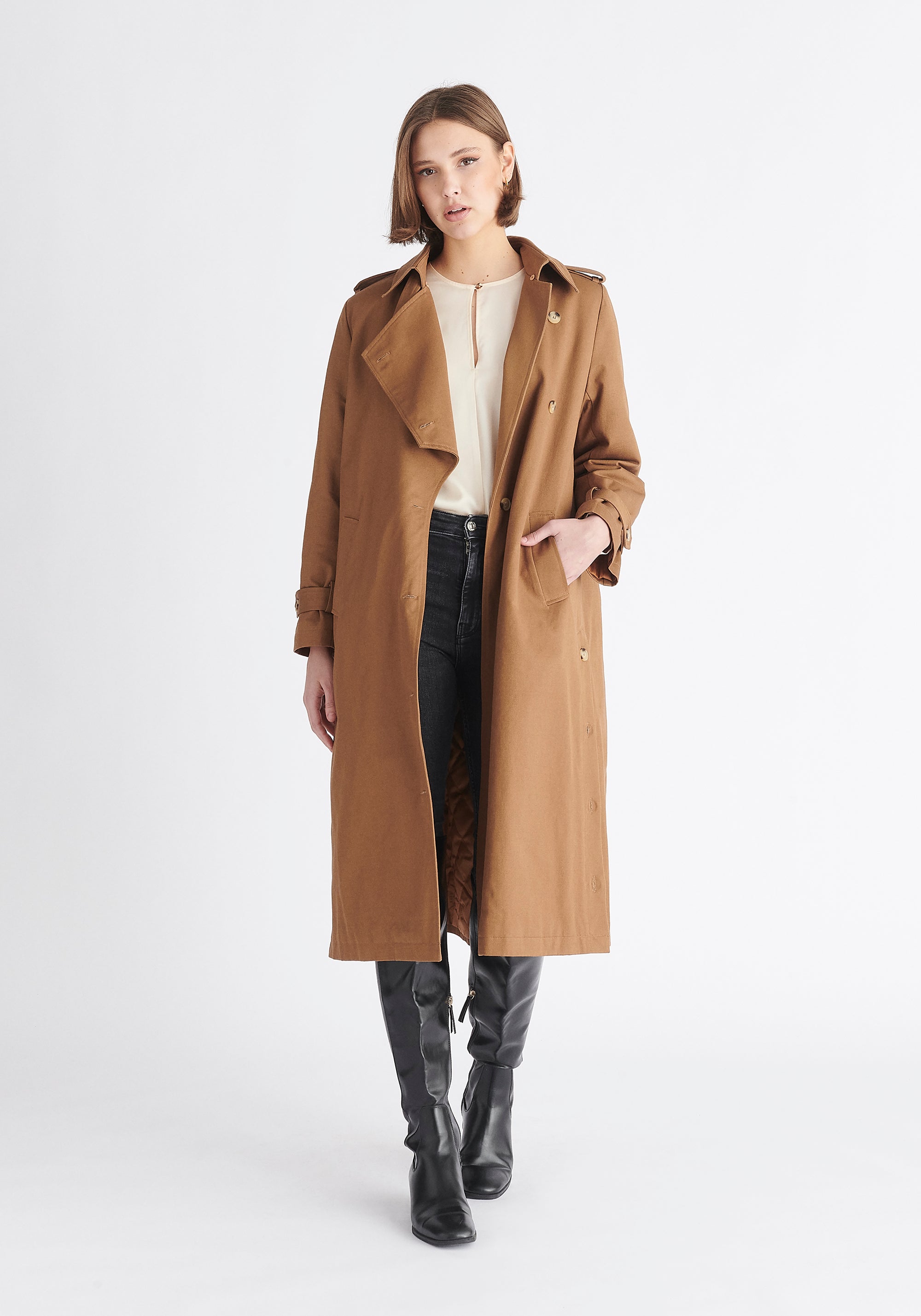 Paisie Faux Fur Collar Coat in Camel