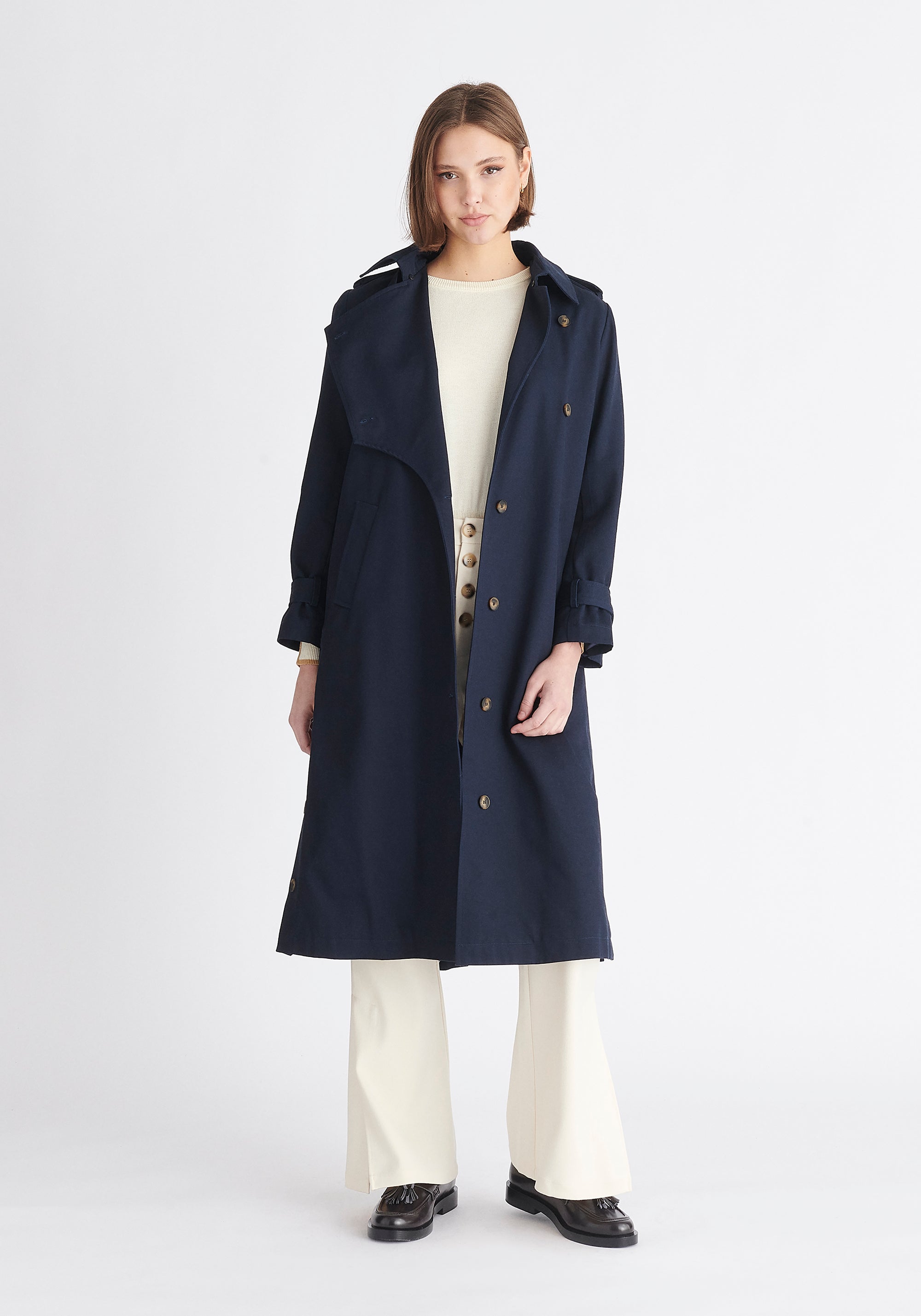 Paisie Faux Fur Collar Coat in Navy