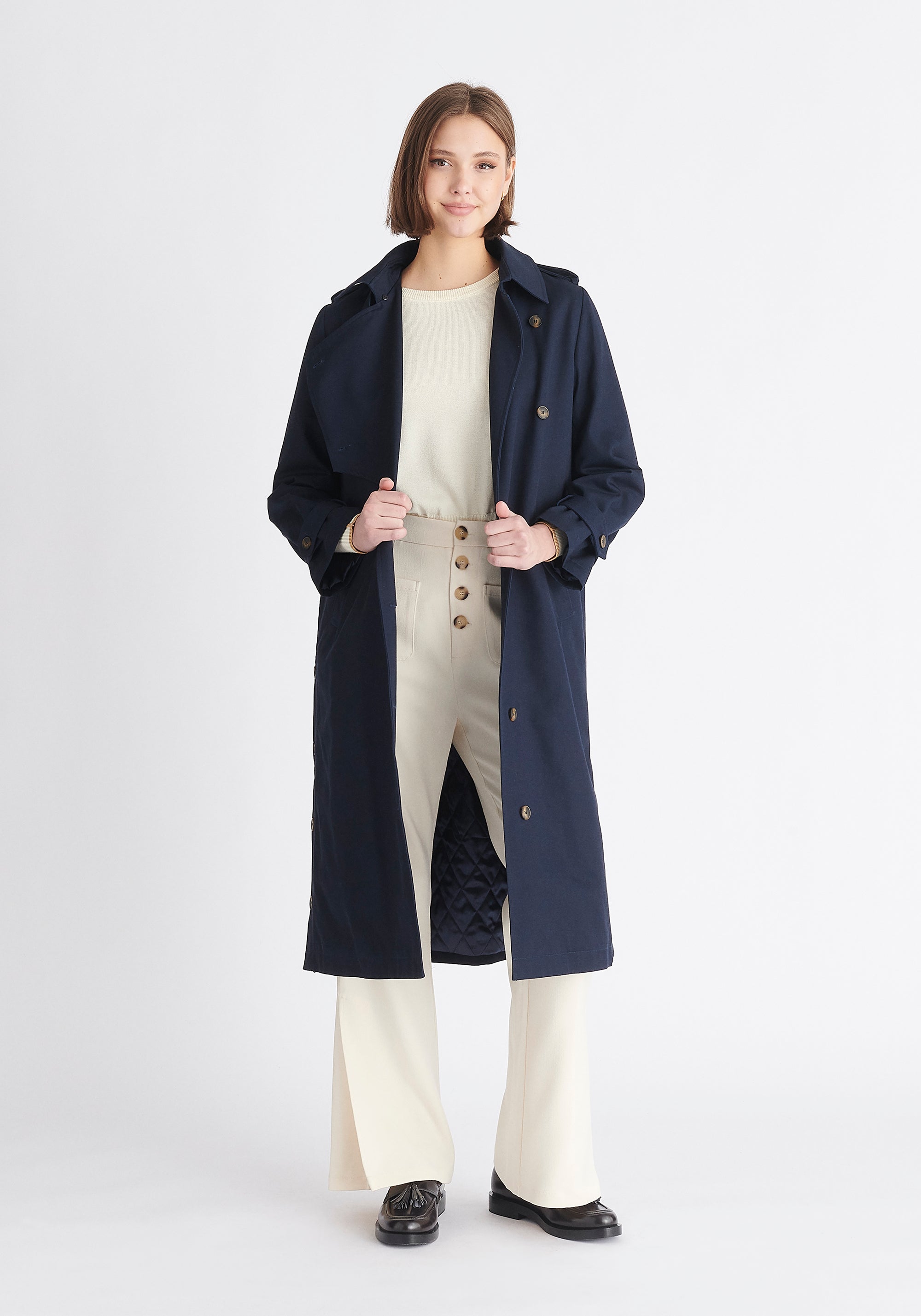 Paisie Faux Fur Collar Coat in Navy