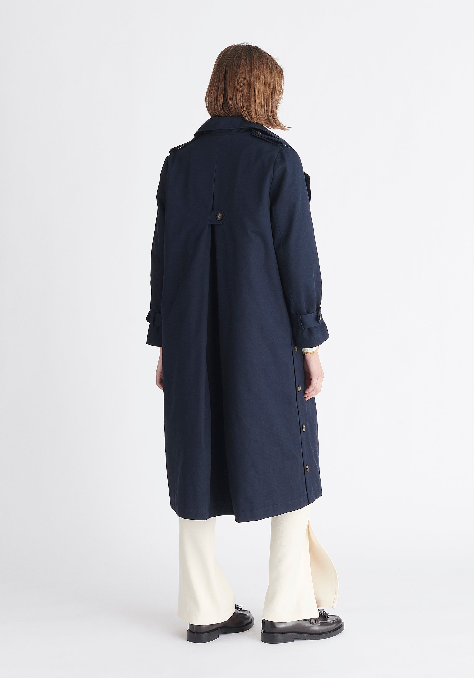 Paisie Faux Fur Collar Coat in Navy Back