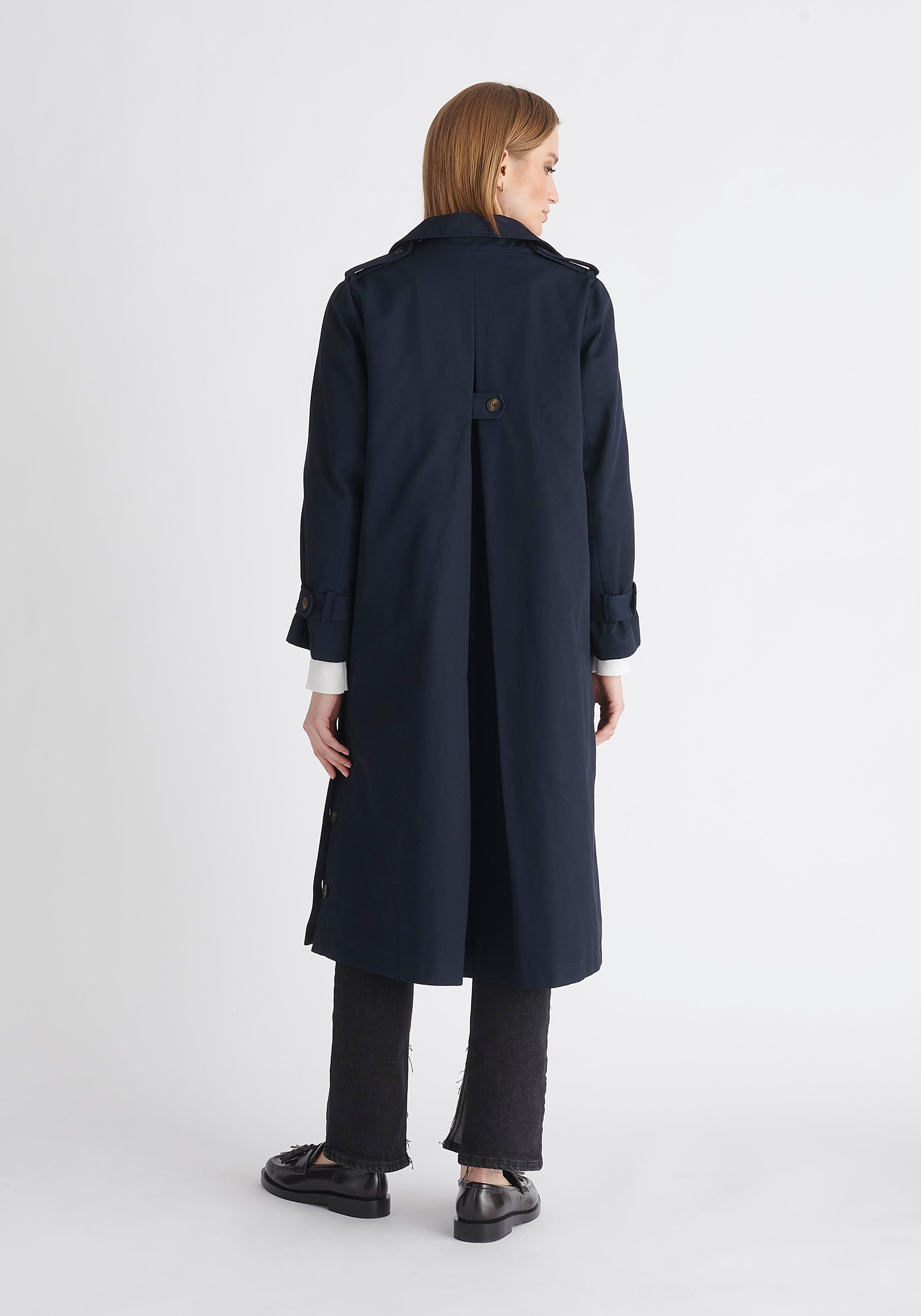 Paisie Faux Fur Collar Coat in Navy Back