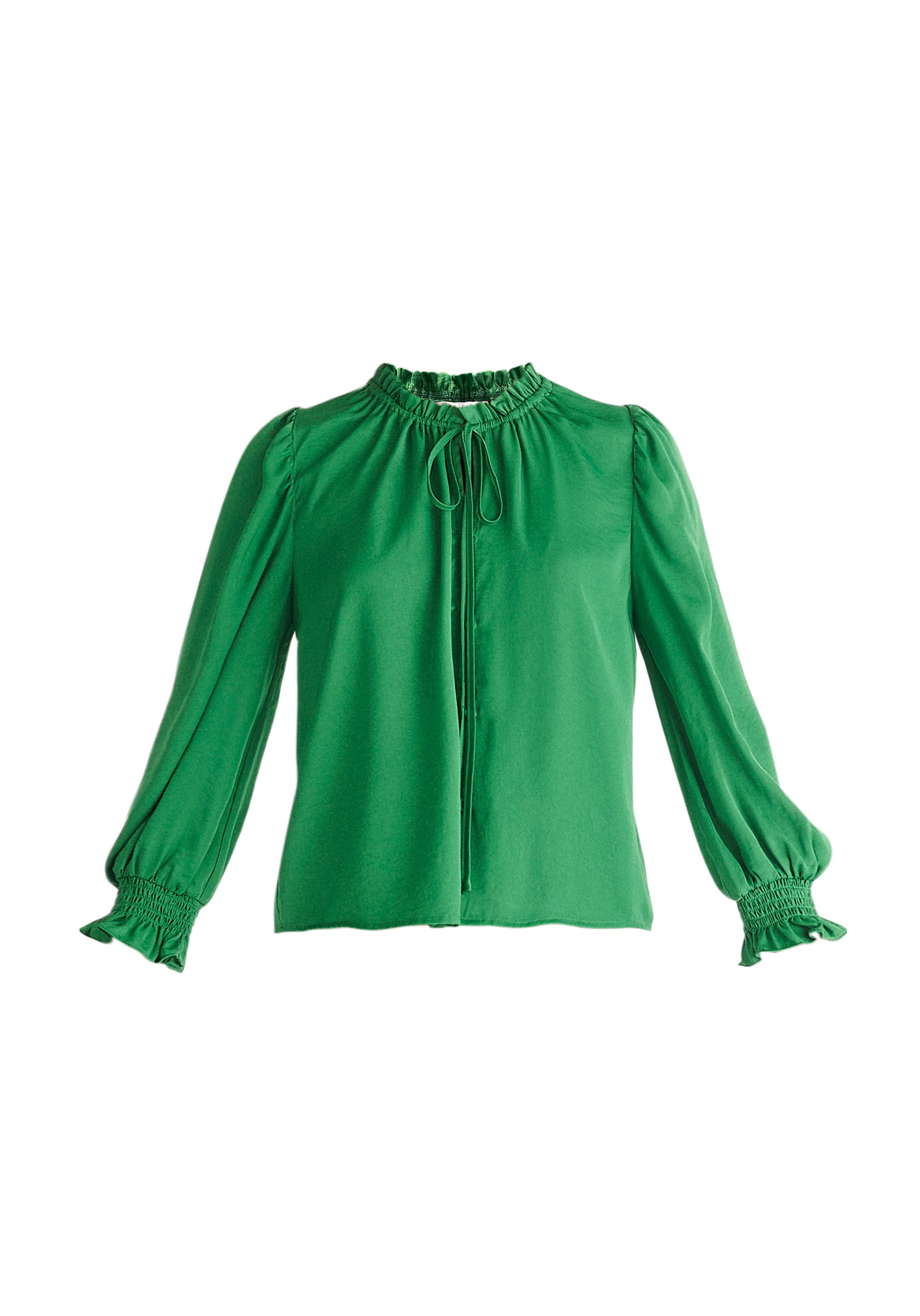 Paisie Ruched Collar Blouse in Green Cut Out