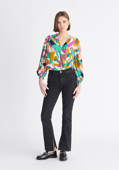 Paisie Multicolour Geometrical Print Wrap Blouse