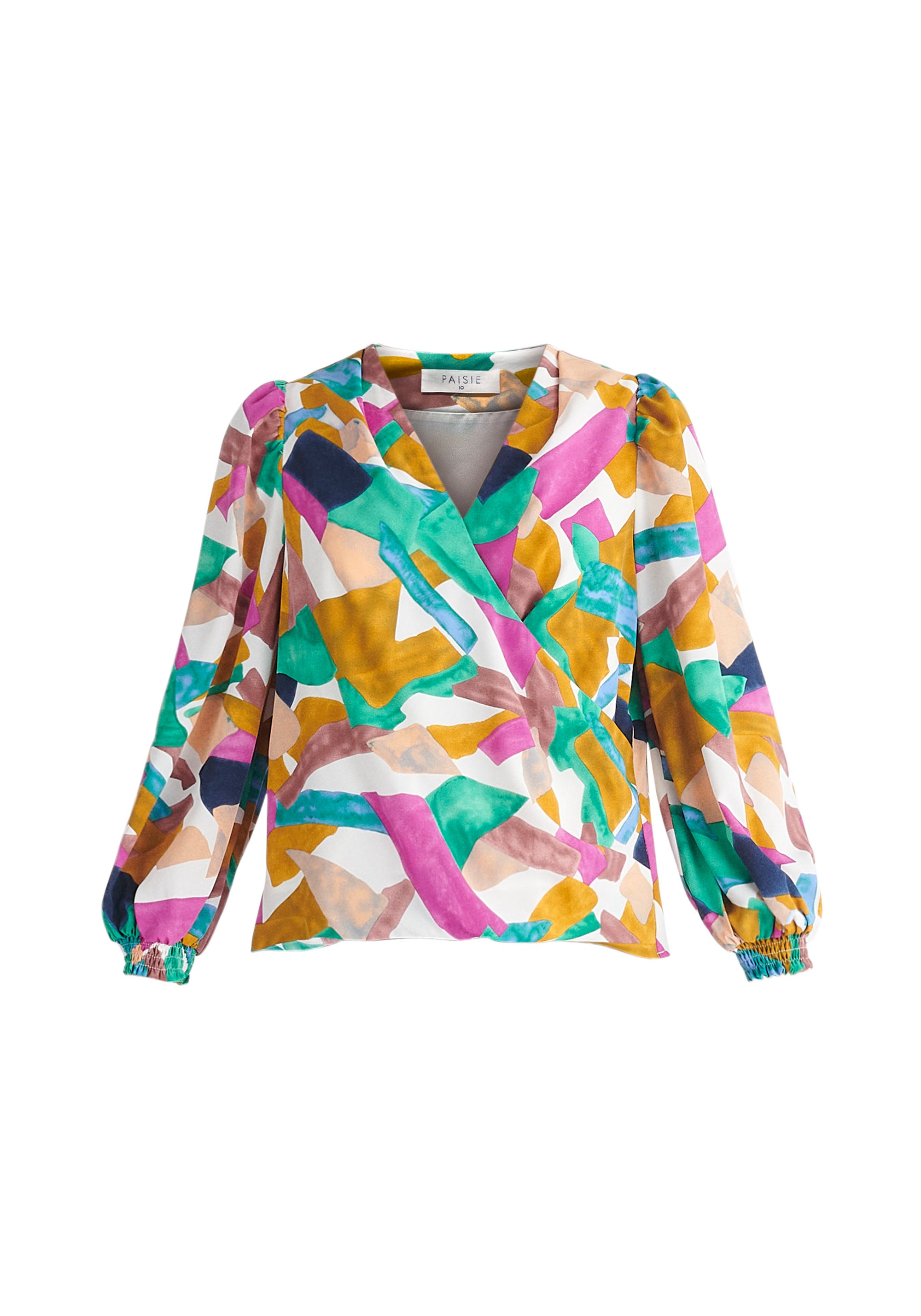 Paisie Multicolour Geometrical Print Wrap Blouse Cut Out