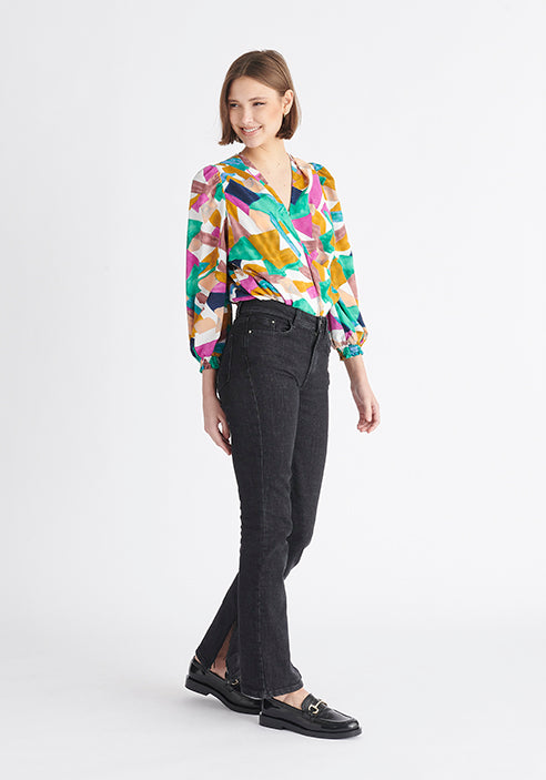 Paisie Multicolour Geometrical Print Wrap Blouse