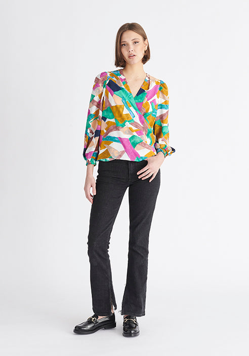 Paisie Multicolour Geometrical Print Wrap Blouse