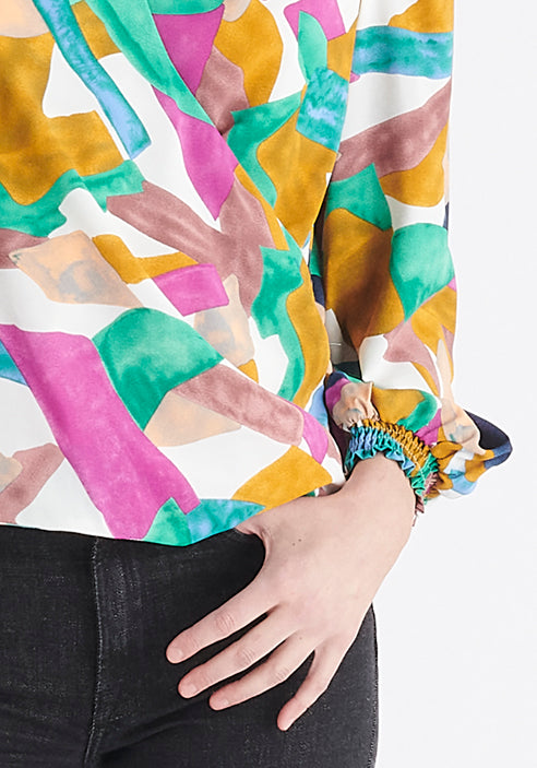 Paisie Multicolour Geometrical Print Wrap Blouse Close Up