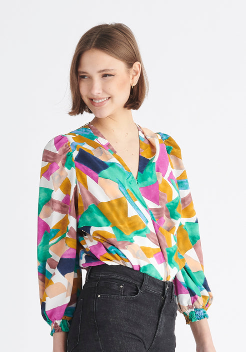 Paisie Multicolour Geometrical Print Wrap Blouse