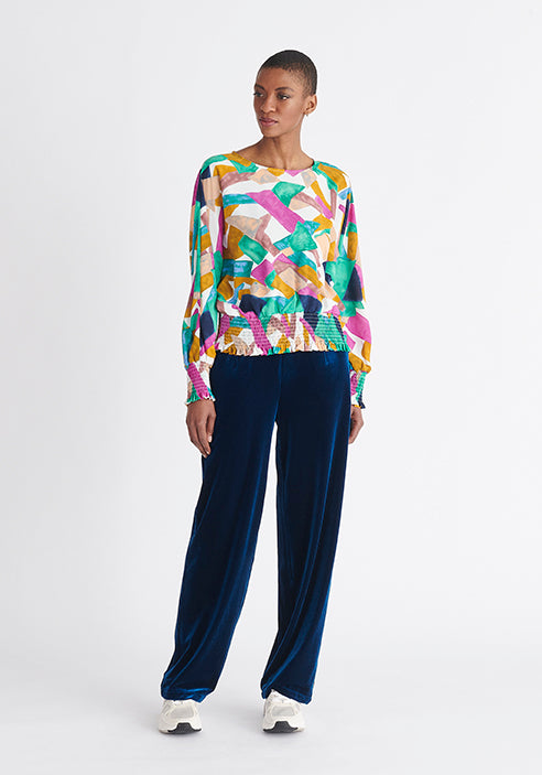 Paisie Multicolour Geometrical Print Balloon Sleeve Blouse