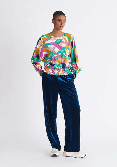 Paisie Multicolour Geometrical Print Balloon Sleeve Blouse