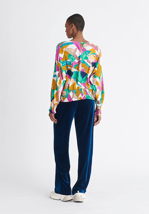 Paisie Multicolour Geometrical Print Balloon Sleeve Blouse Back