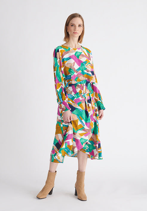 Paisie Multicolour Geometrical Print Balloon Sleeve Blouse