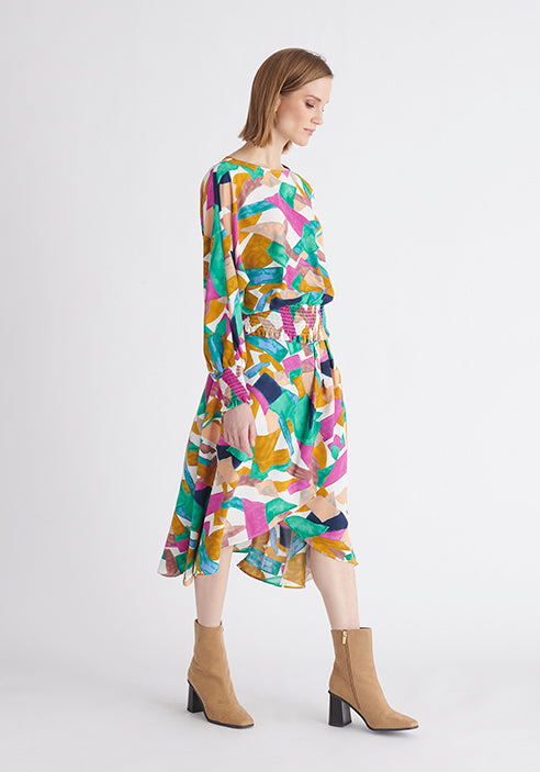 Paisie Multicolour Geometrical Print Balloon Sleeve Blouse