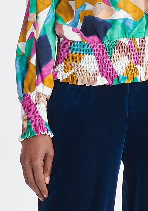 Paisie Multicolour Geometrical Print Balloon Sleeve Blouse Close Up