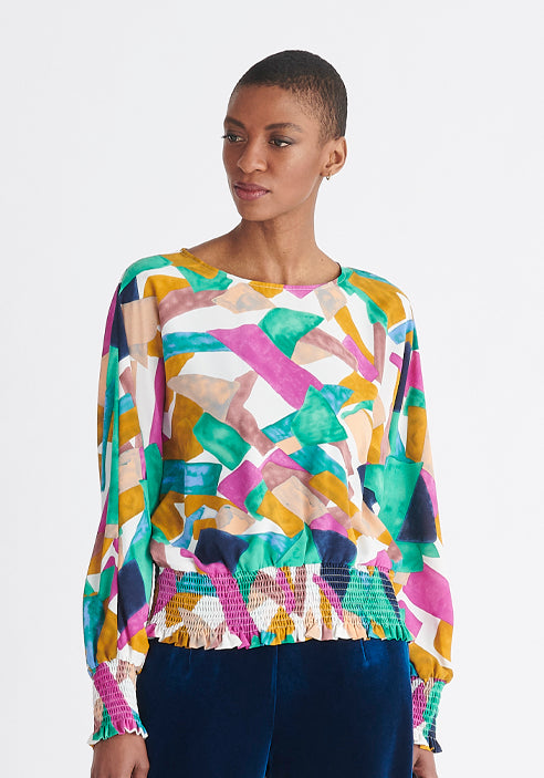 Paisie Multicolour Geometrical Print Balloon Sleeve Blouse