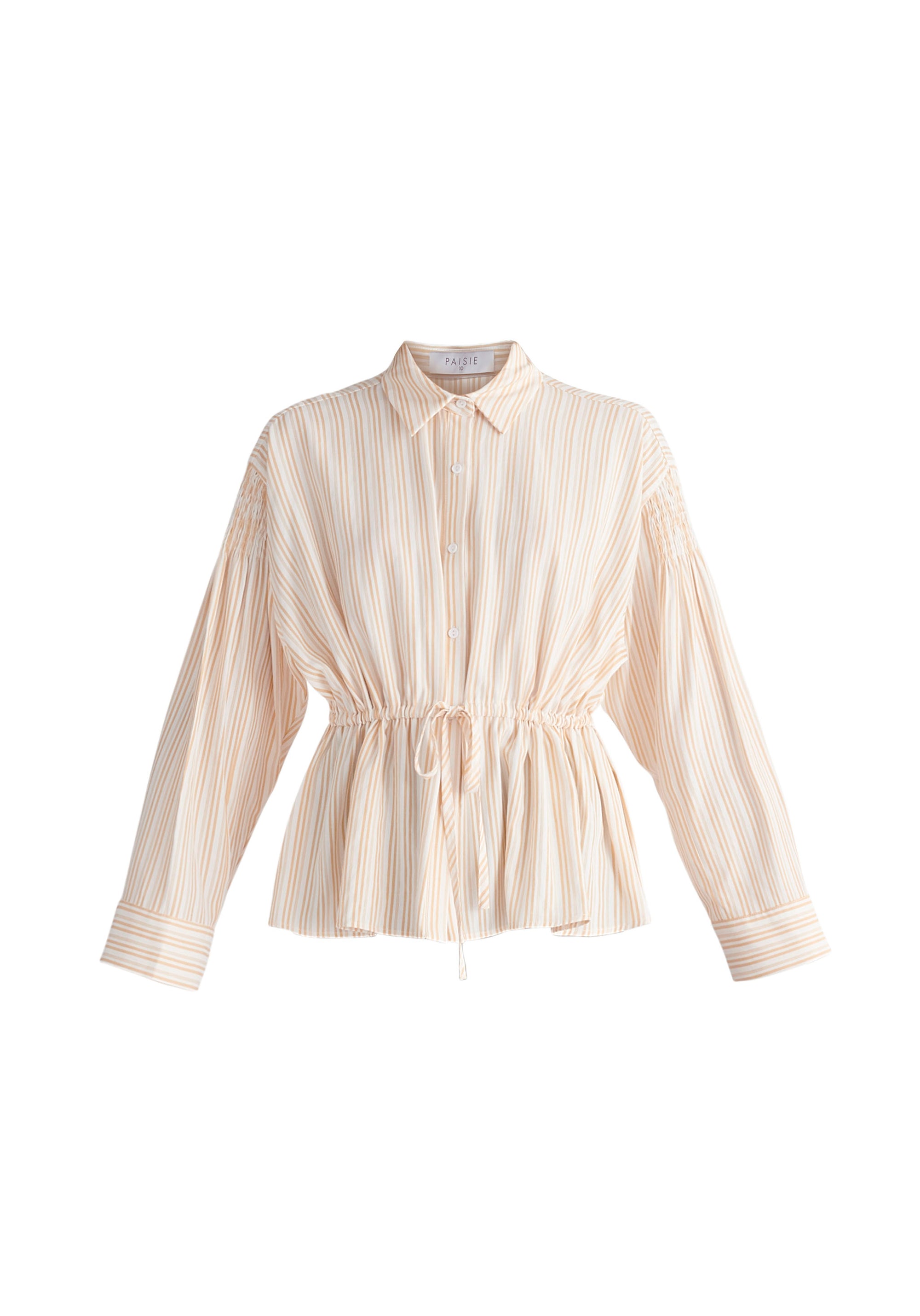 Paisie Striped Ruched Shirt in Cream Cut Out