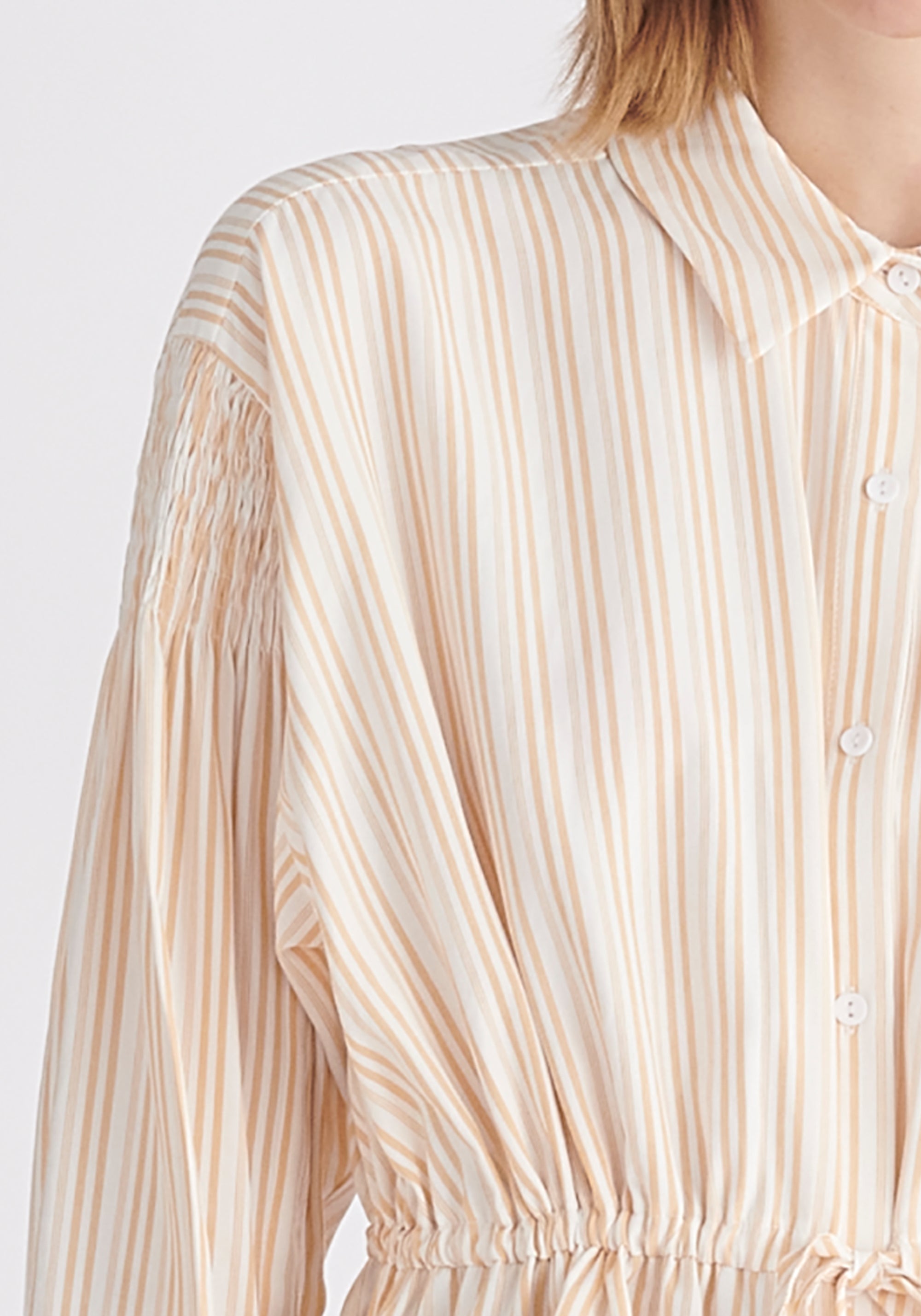 Paisie Striped Ruched Shirt in Cream Close Up