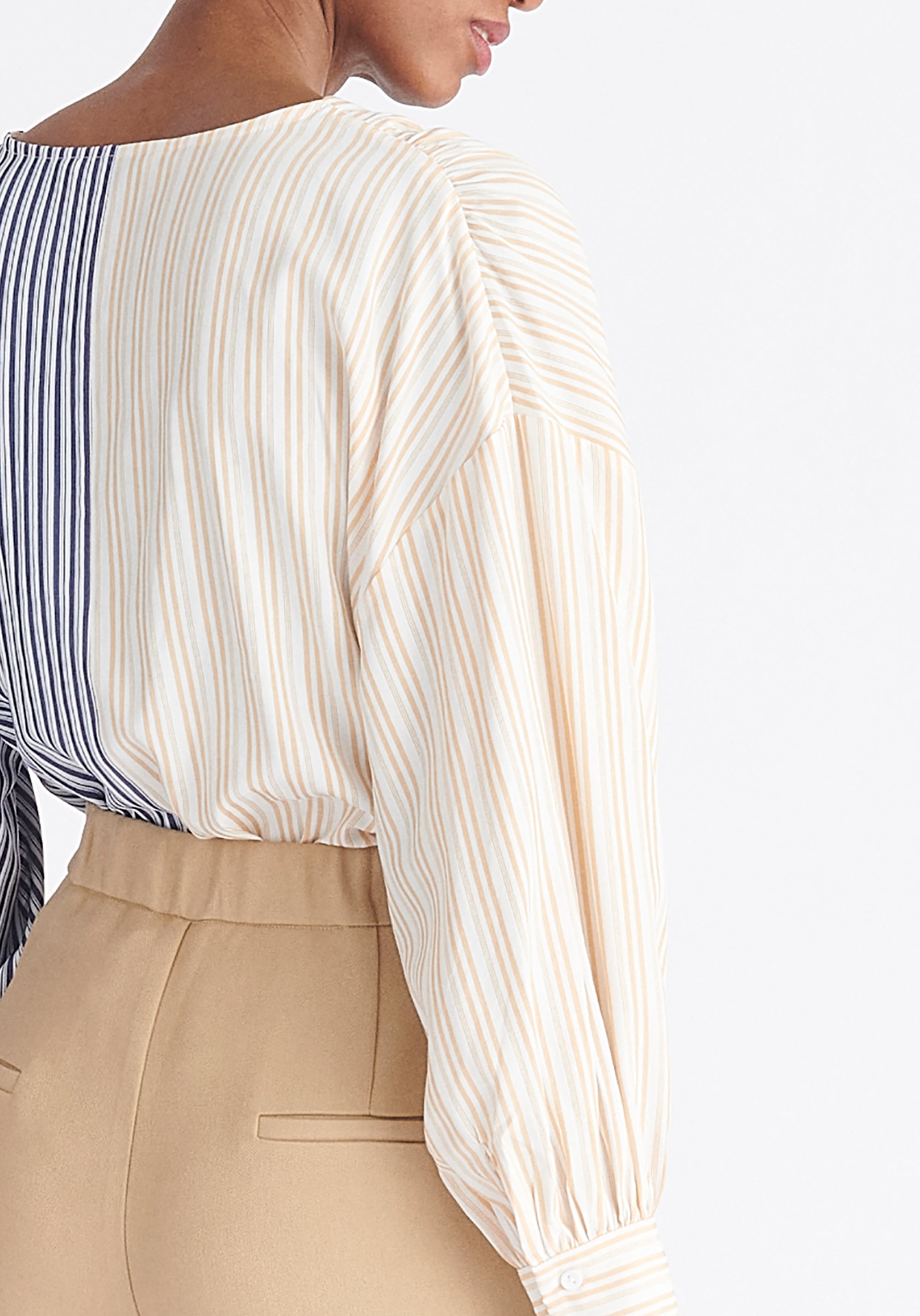 Paisie Striped V-Neck Shirt Close Up