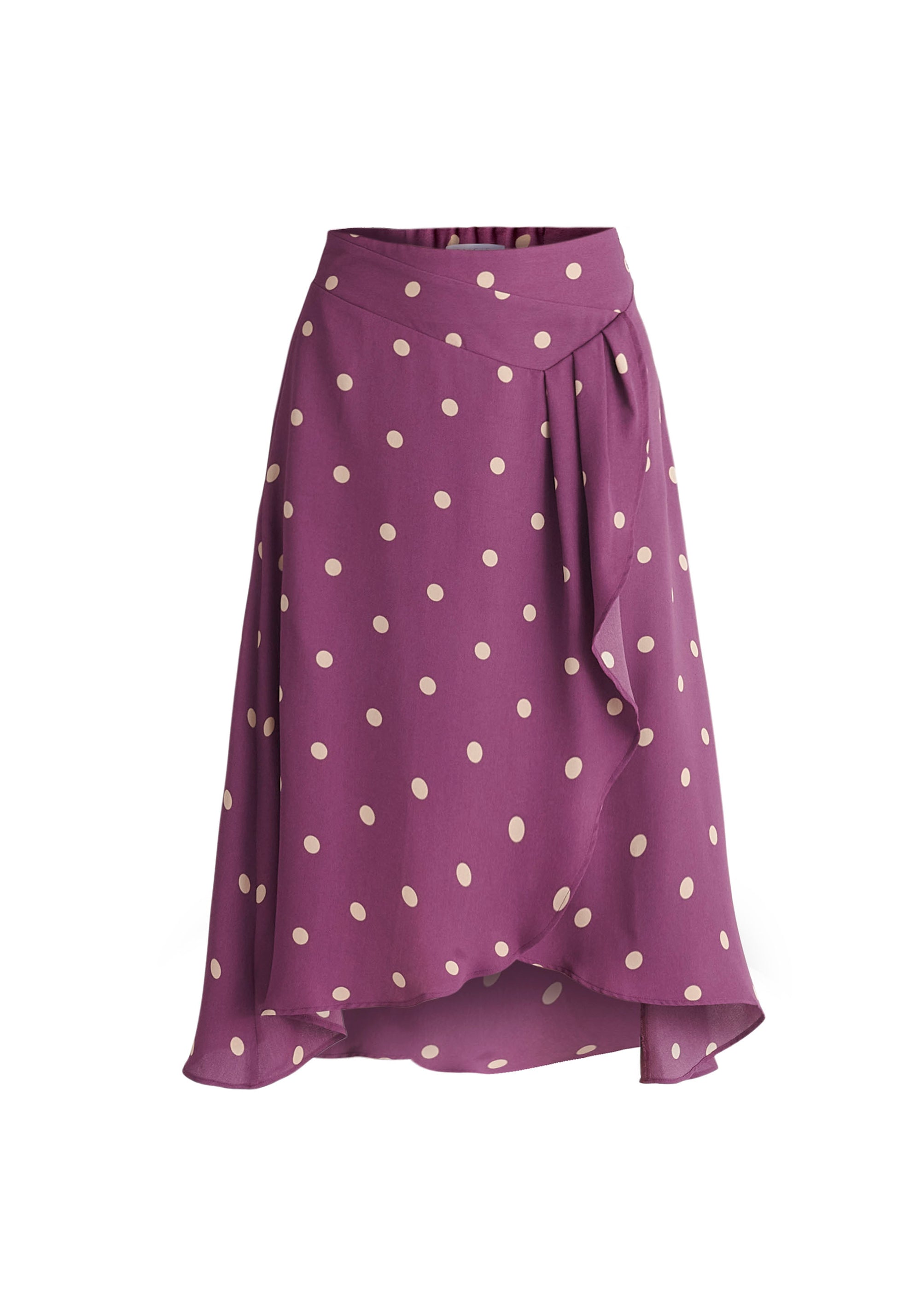 Paisie Asymmetric Polka Dot Skirt in Purple and Cream Cut Out