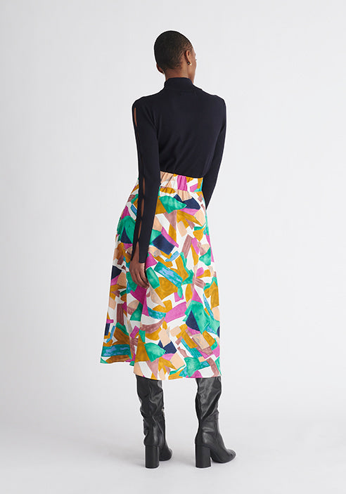 Paisie Multicolour Asymmetric Geometrical Print Skirt Back