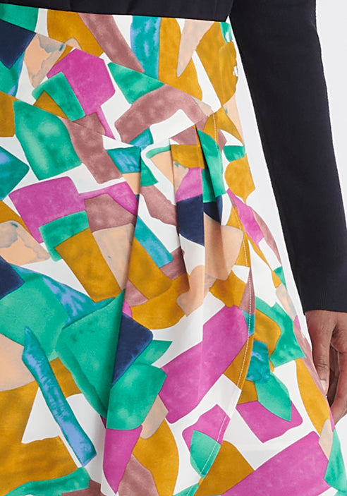 Paisie Multicolour Asymmetric Geometrical Print Skirt Close Up