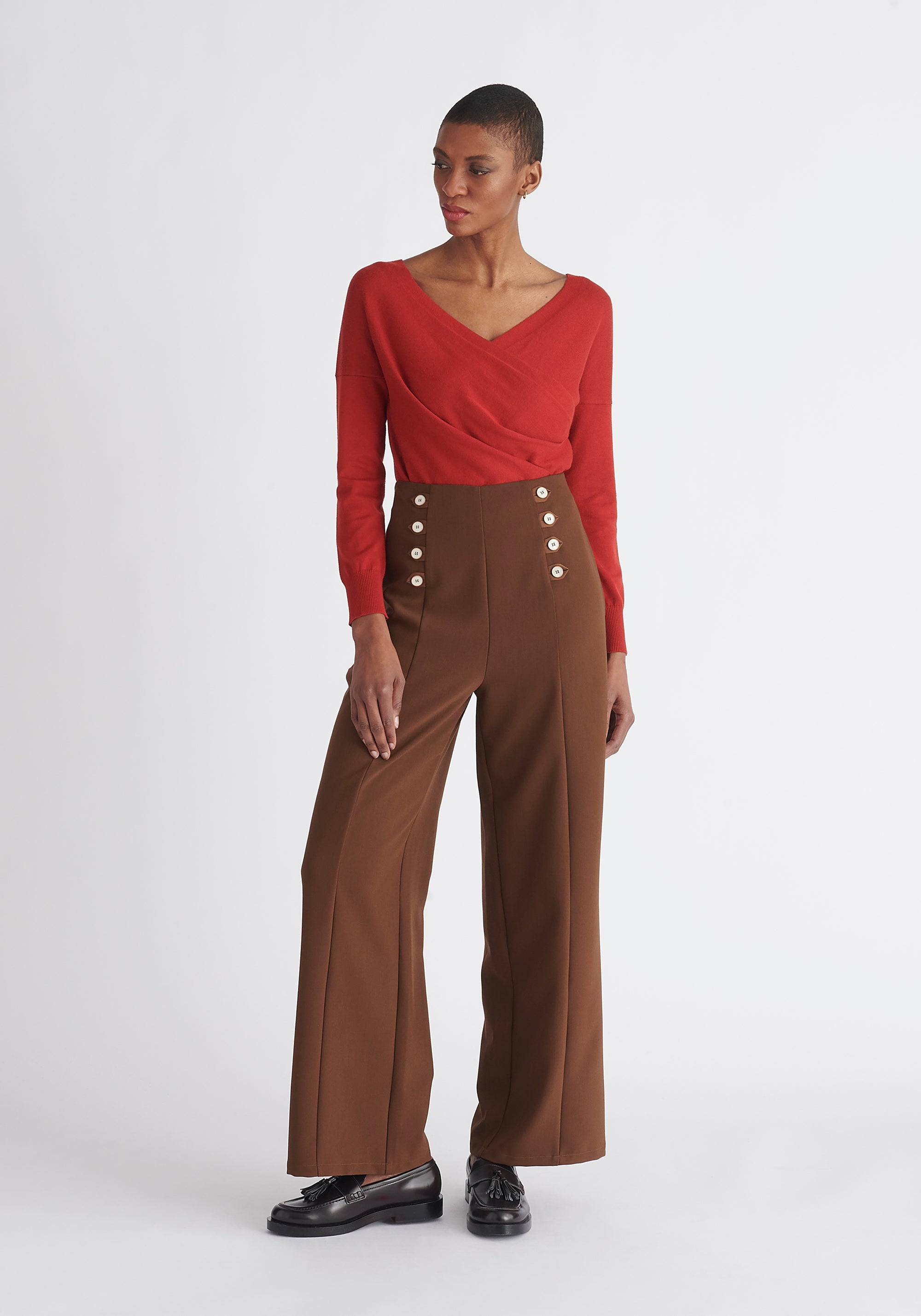 Paisie Button Waist Trousers in Brown