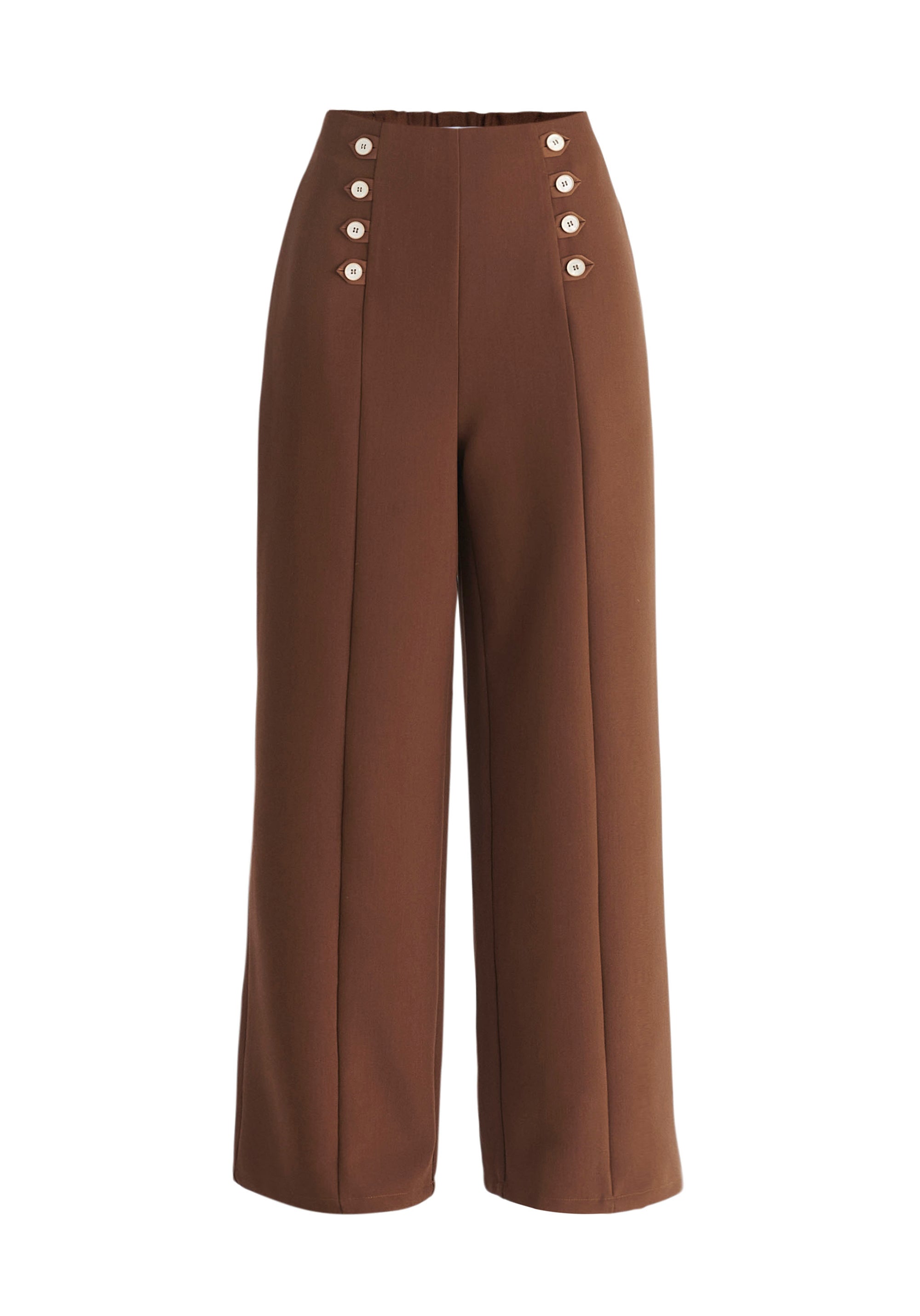 Paisie Button Waist Trousers in Brown Cut Out